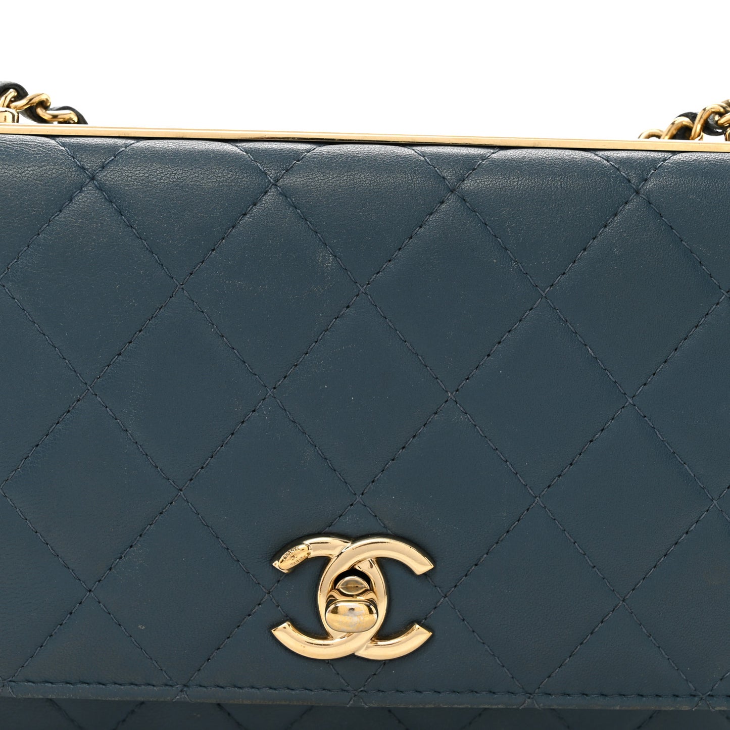 Lambskin Quilted Trendy CC Wallet On Chain WOC Blue