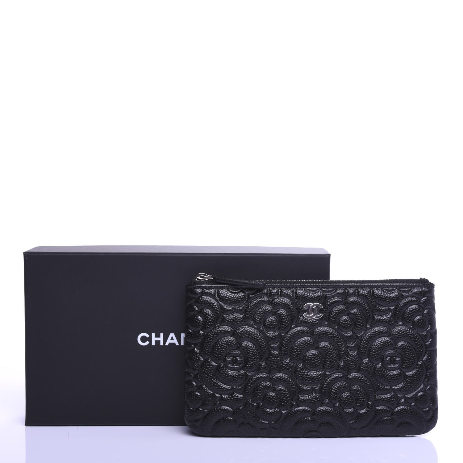 Chanel Caviar Camellia Embossed Cosmetic Pouch Black 7 of 7