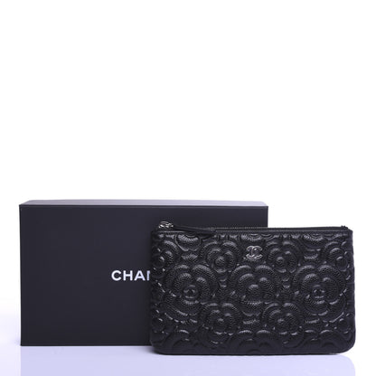 Chanel Caviar Camellia Embossed Cosmetic Pouch Black 7 of 7