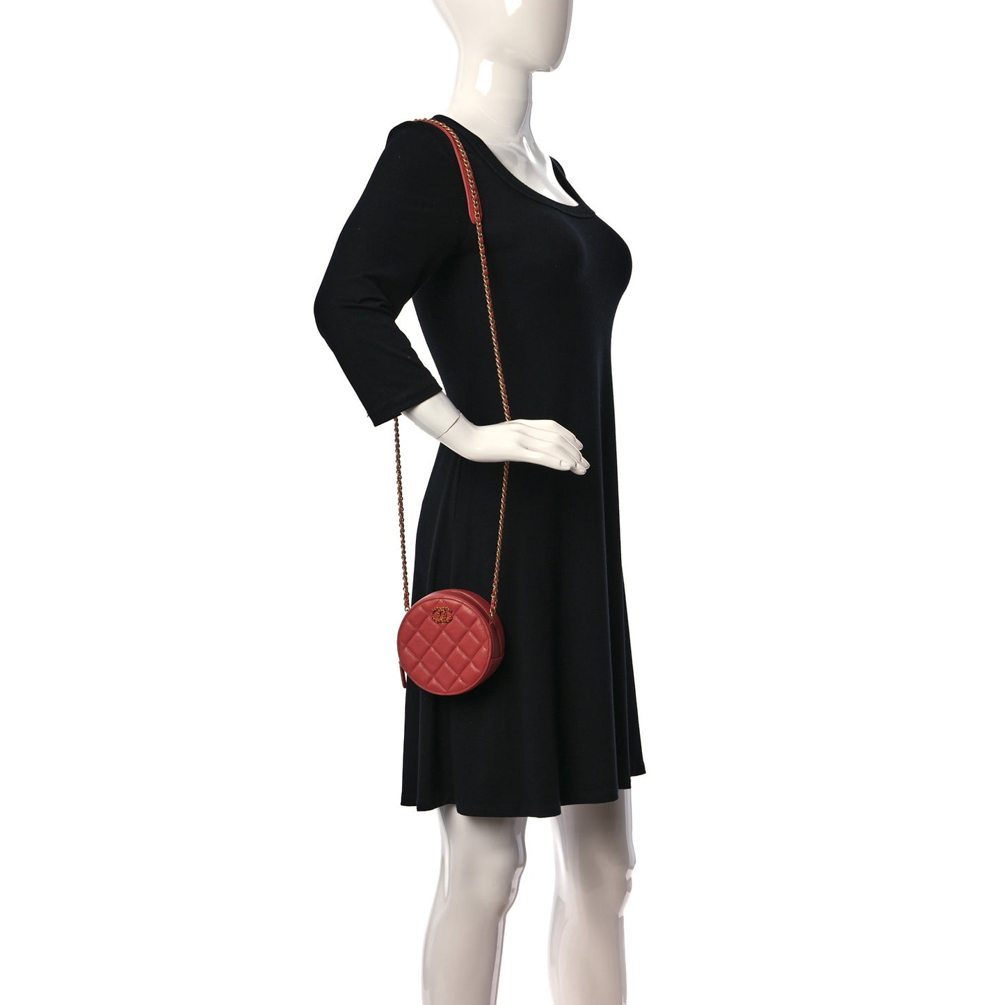 Goatskin Quilted Chanel 19 Round Clutch With Chain Coral