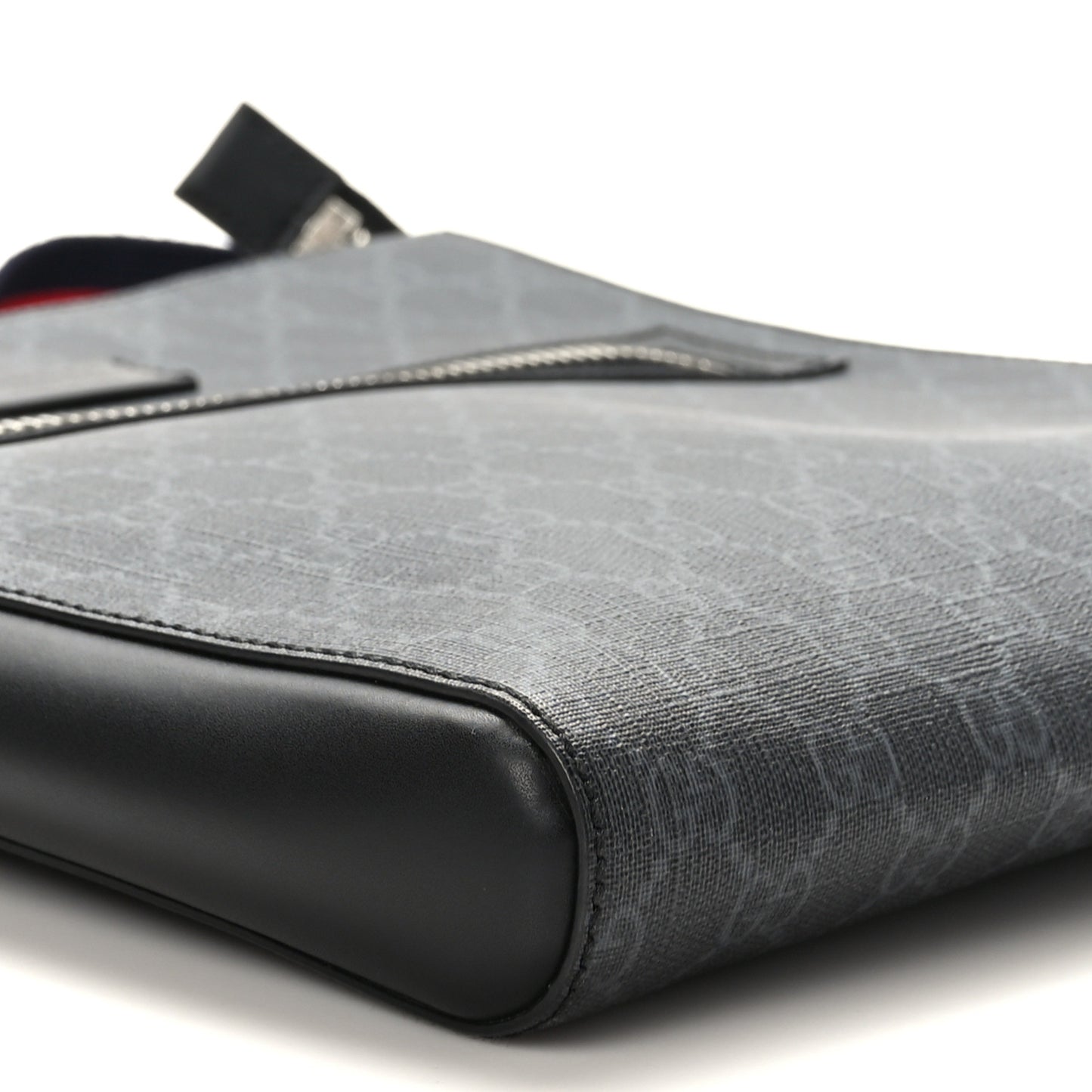 GG Supreme Monogram Appia Calfskin Web Flat Messenger Bag Black Grey