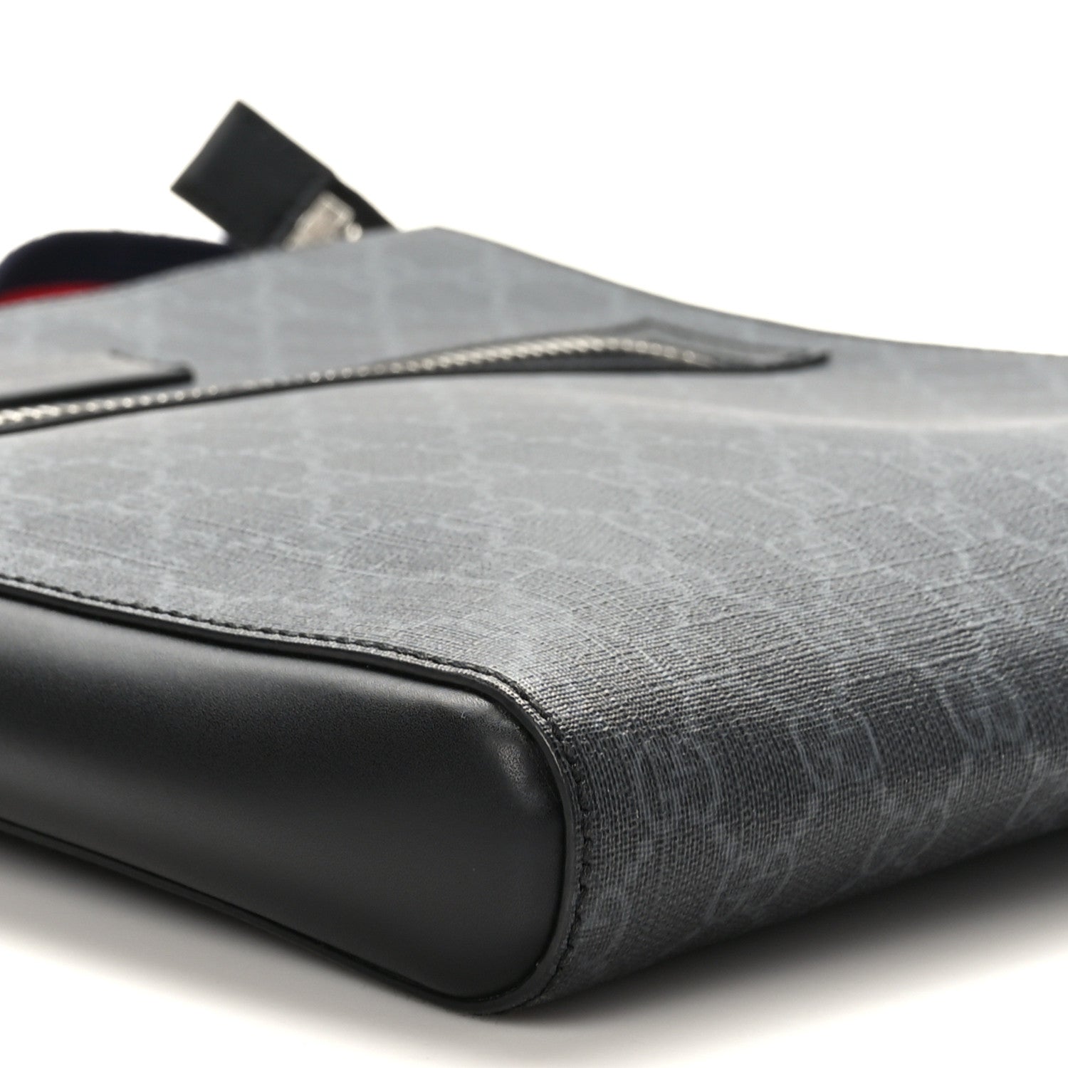 Gucci GG Supreme Monogram Appia Calfskin Web Flat Messenger Bag Black Grey 9 of 10