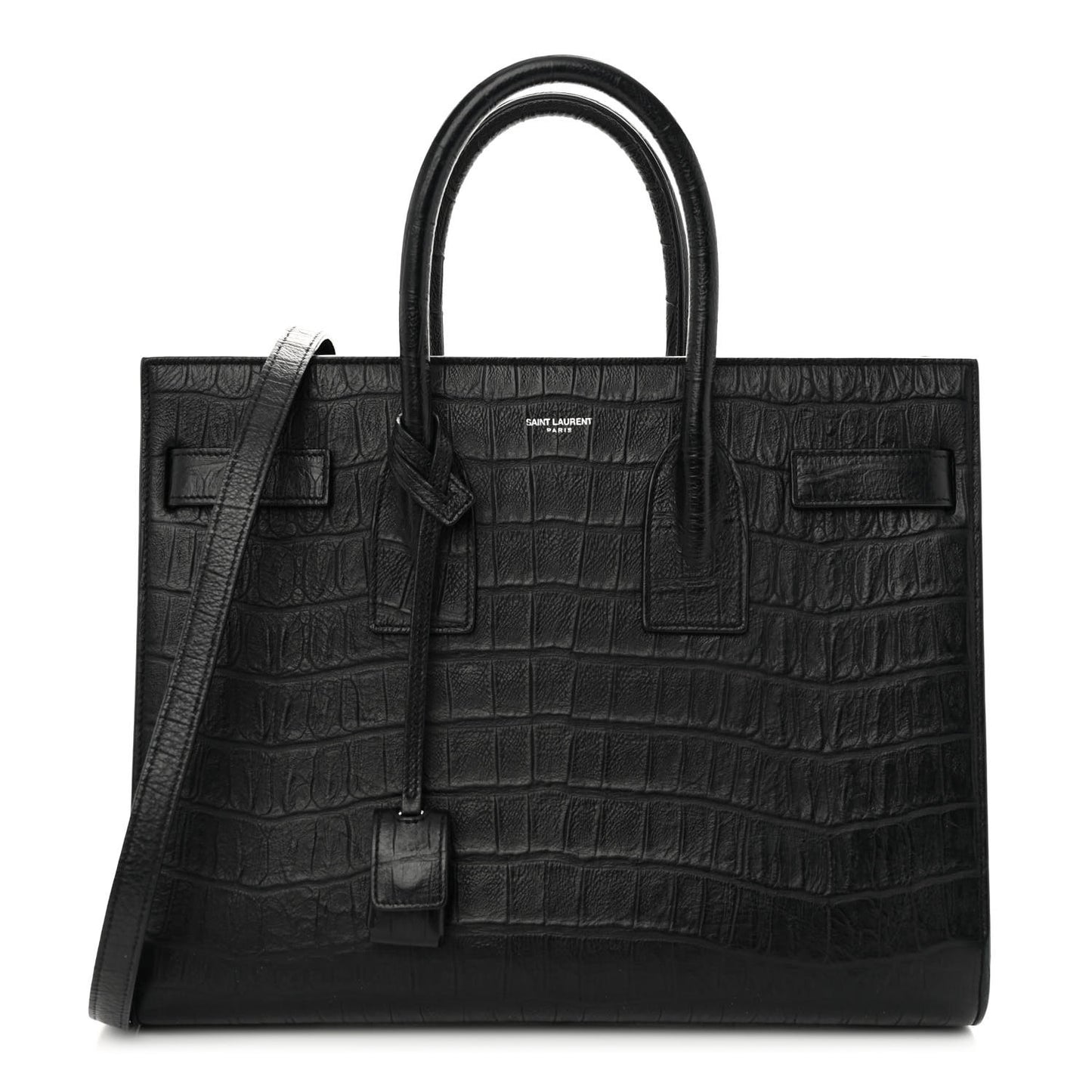 Calfskin Crocodile Embossed Small Sac de Jour Black