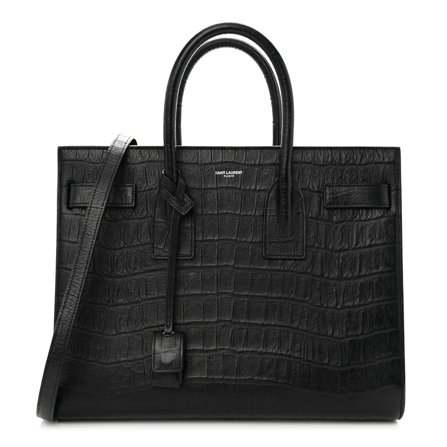 Saint Laurent Calfskin Crocodile Embossed Small Sac de Jour Black 1 of 10