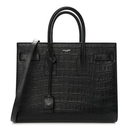 Saint Laurent Calfskin Crocodile Embossed Small Sac de Jour Black 1 of 10