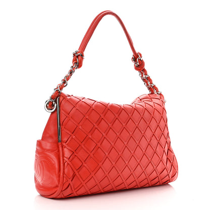 Chanel Lambskin Woven Medium Ultimate Soft Sombrero Hobo Red 3 of 11