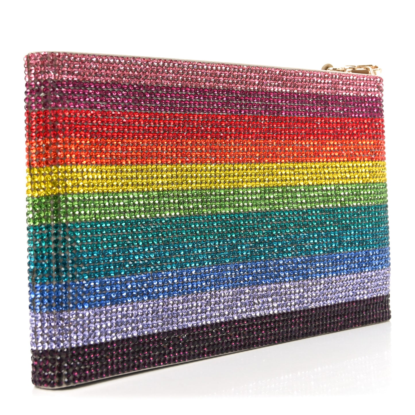 Satin Swarovski Crystal Rainbow Wristlet Pouch Multicolor