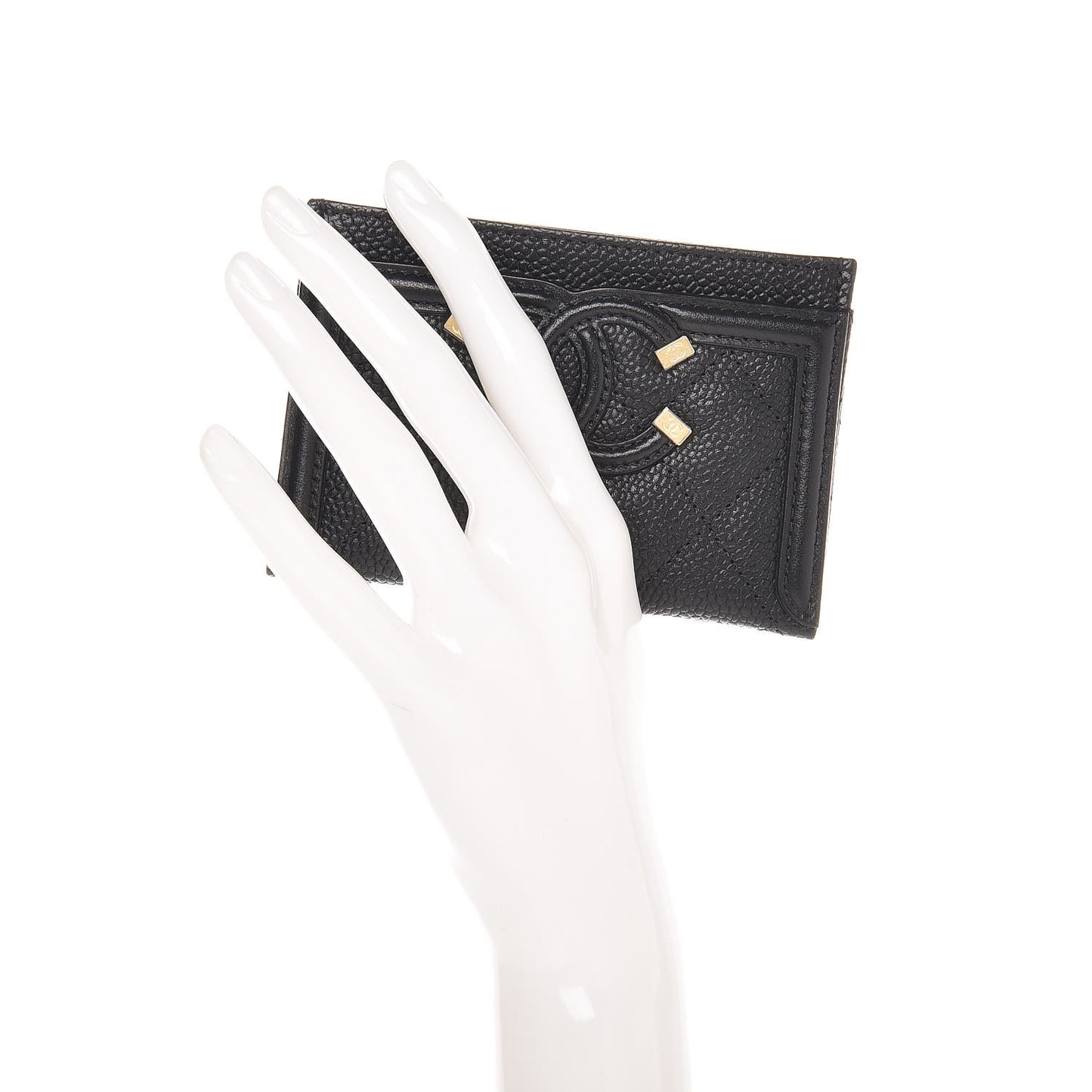 Caviar Quilted Filigree Card Holder Black