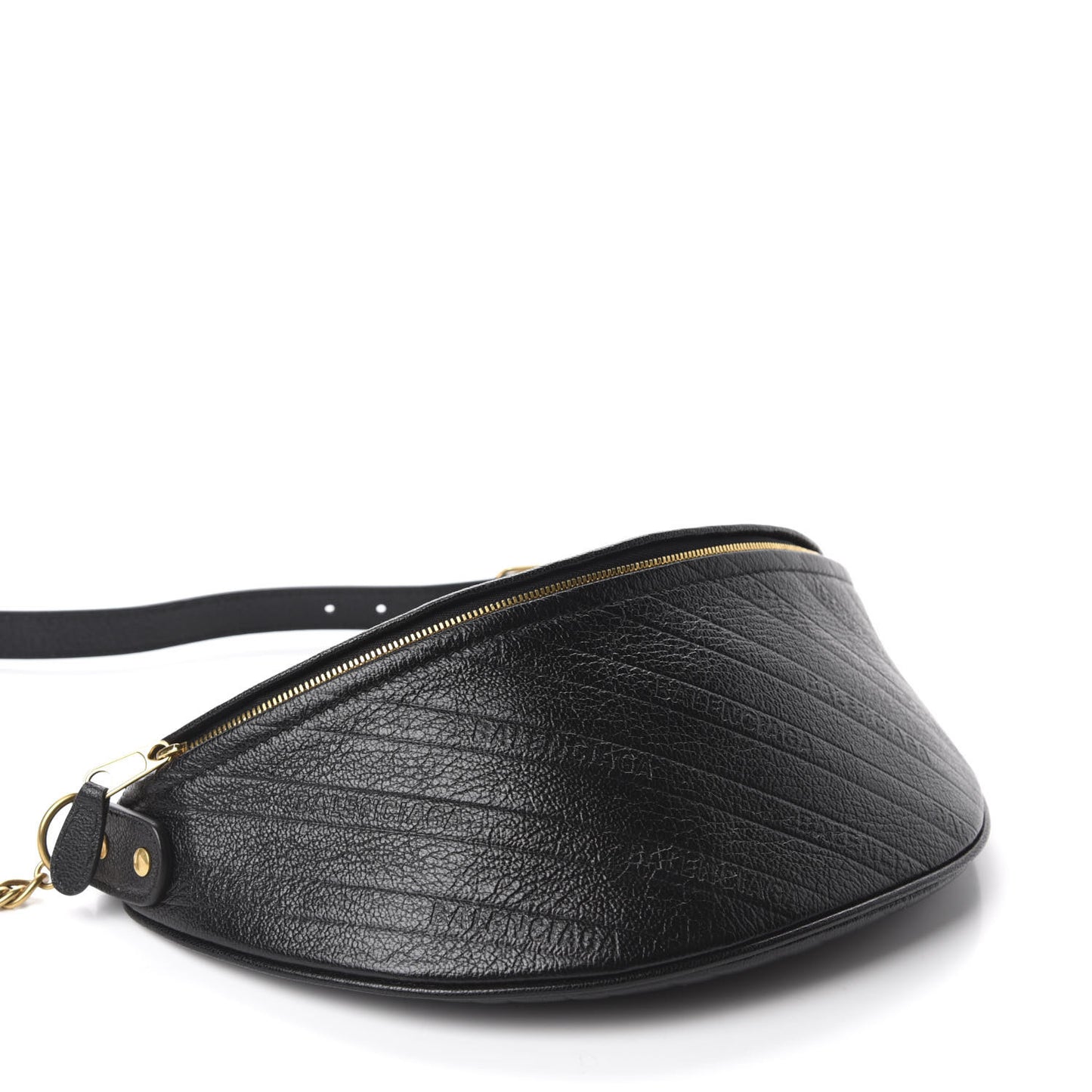 Shiny Goatskin Allover Logo Embossed XS Souvenir Belt Bag Black