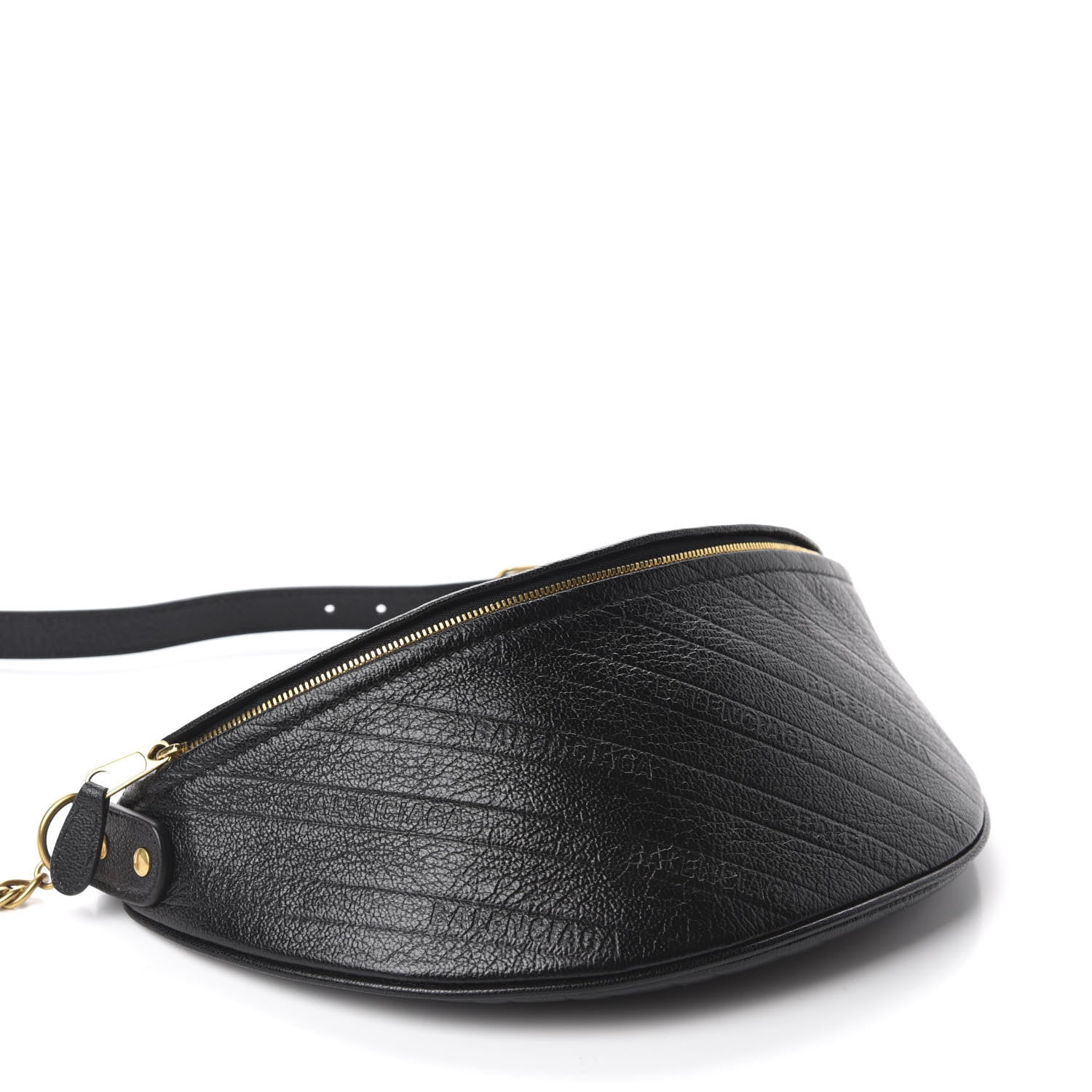 Balenciaga Shiny Goatskin Allover Logo Embossed XS Souvenir Belt Bag Black 4 of 9