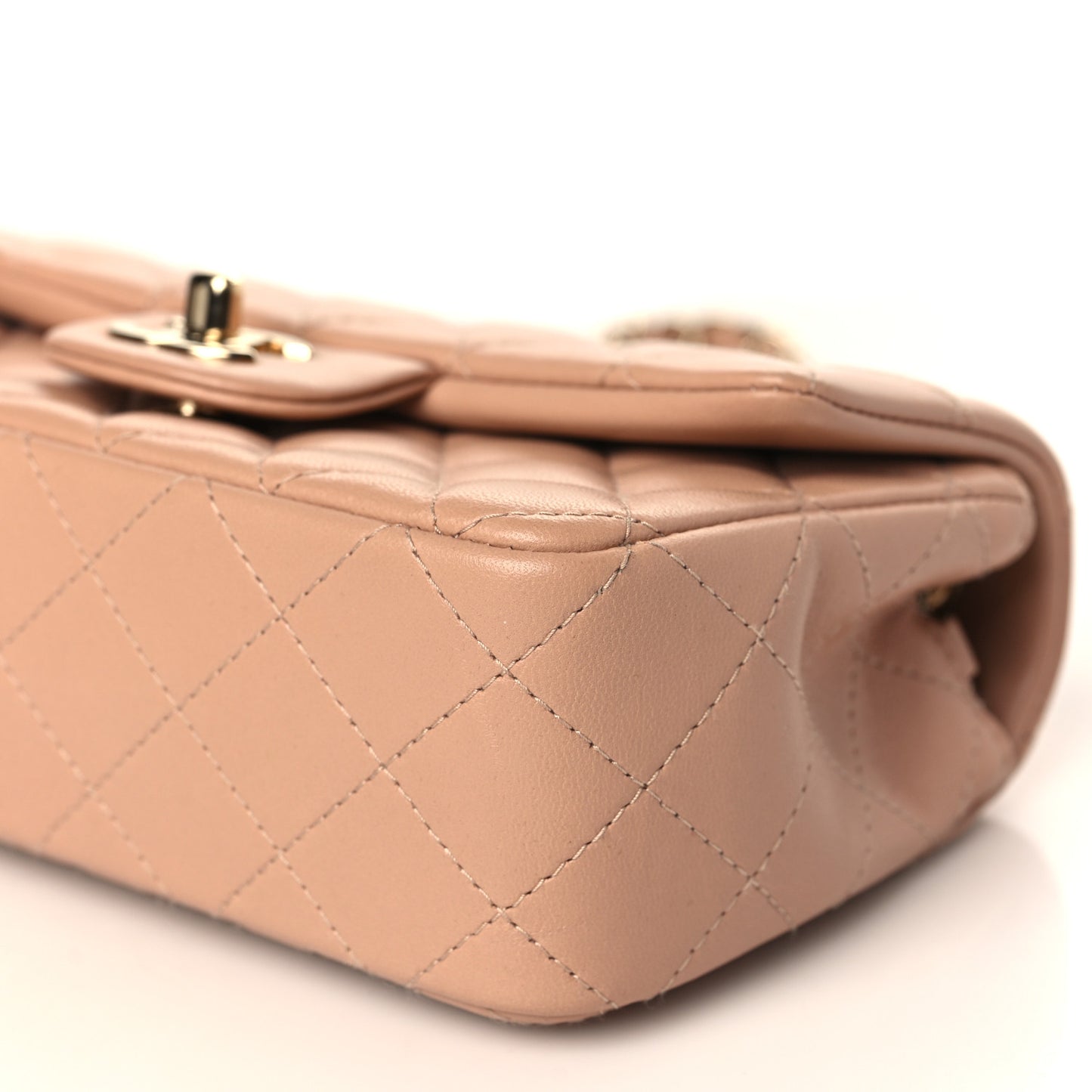 Lambskin Quilted Mini Rectangular Flap Beige