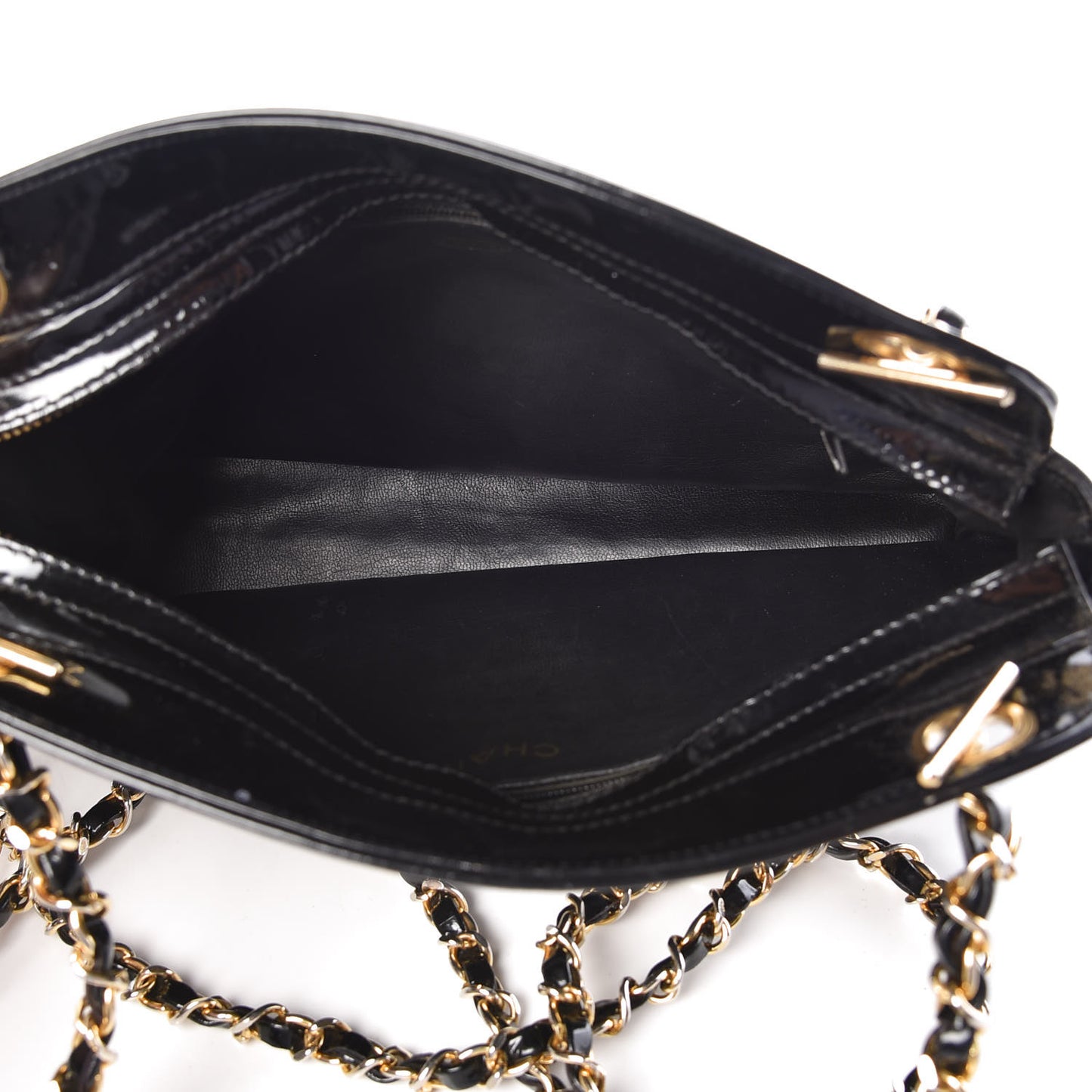 Lambskin Patent Quilted Shoulder Bag Black