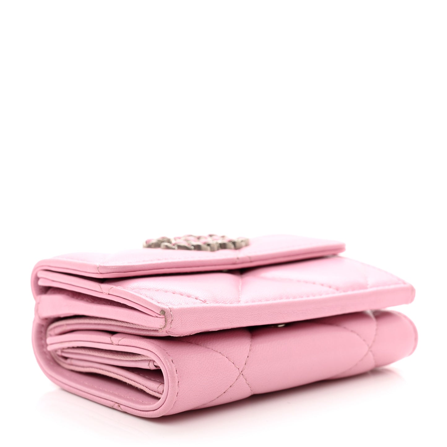 Goatskin Quilted Chanel 19 Small Flap Wallet Pink