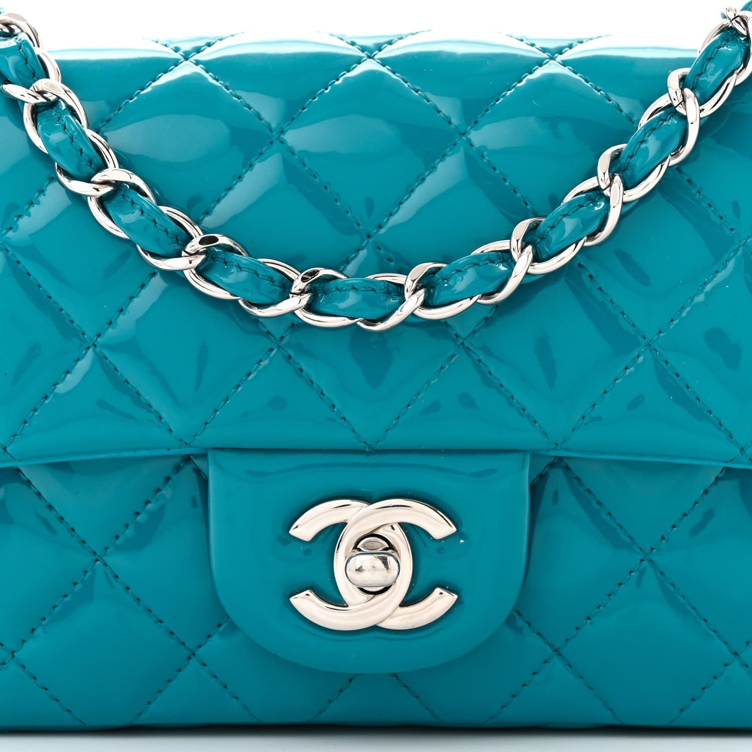 Chanel Patent Quilted Mini Rectangular Flap Turquoise 8 of 10