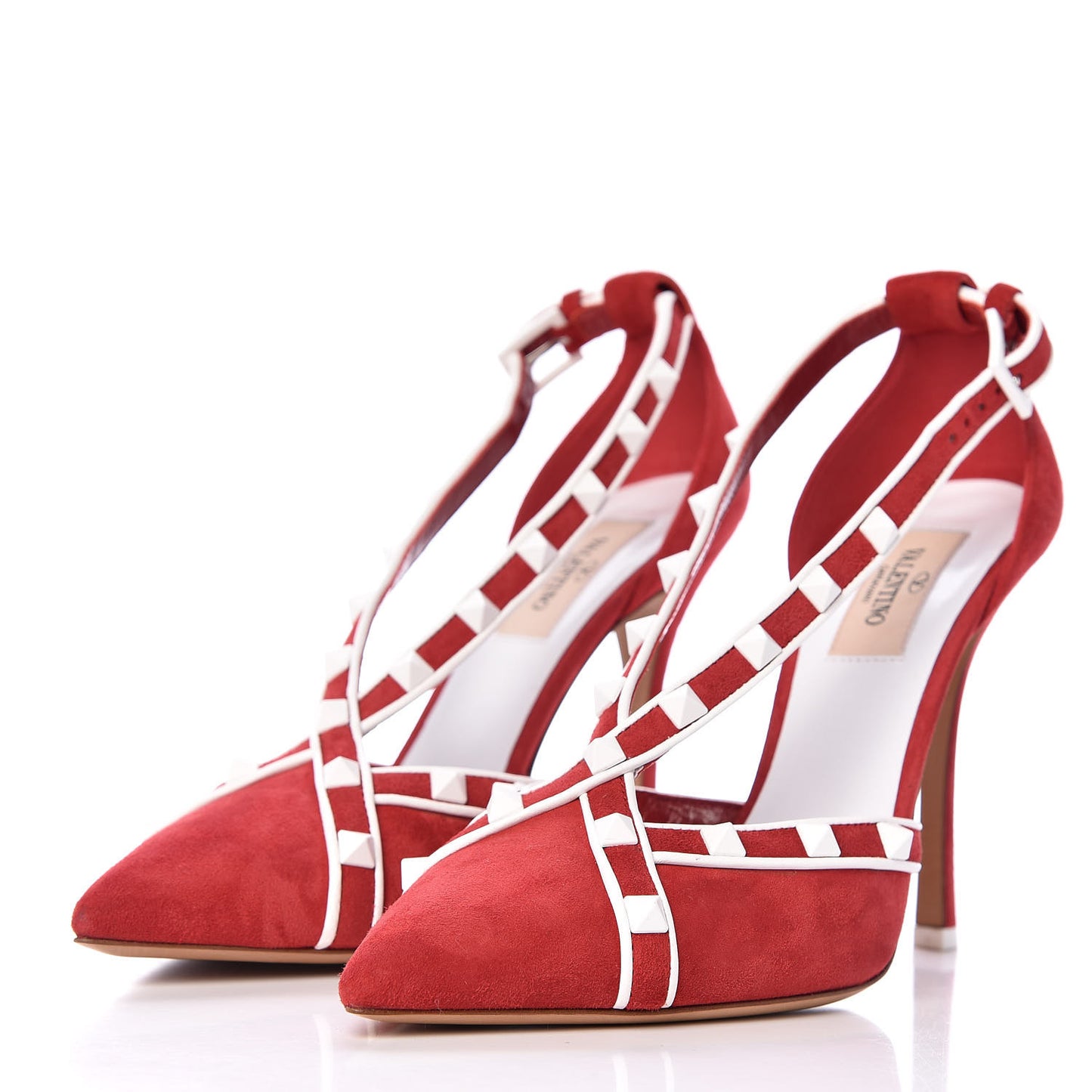 Suede Free Rockstud Cross Strap D'Orsay 105mm Pumps 37.5 Rosso Valentino White
