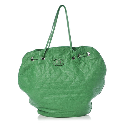 Chanel Crumpled Grained Calfskin Drawstring Tote Green 1 of 7