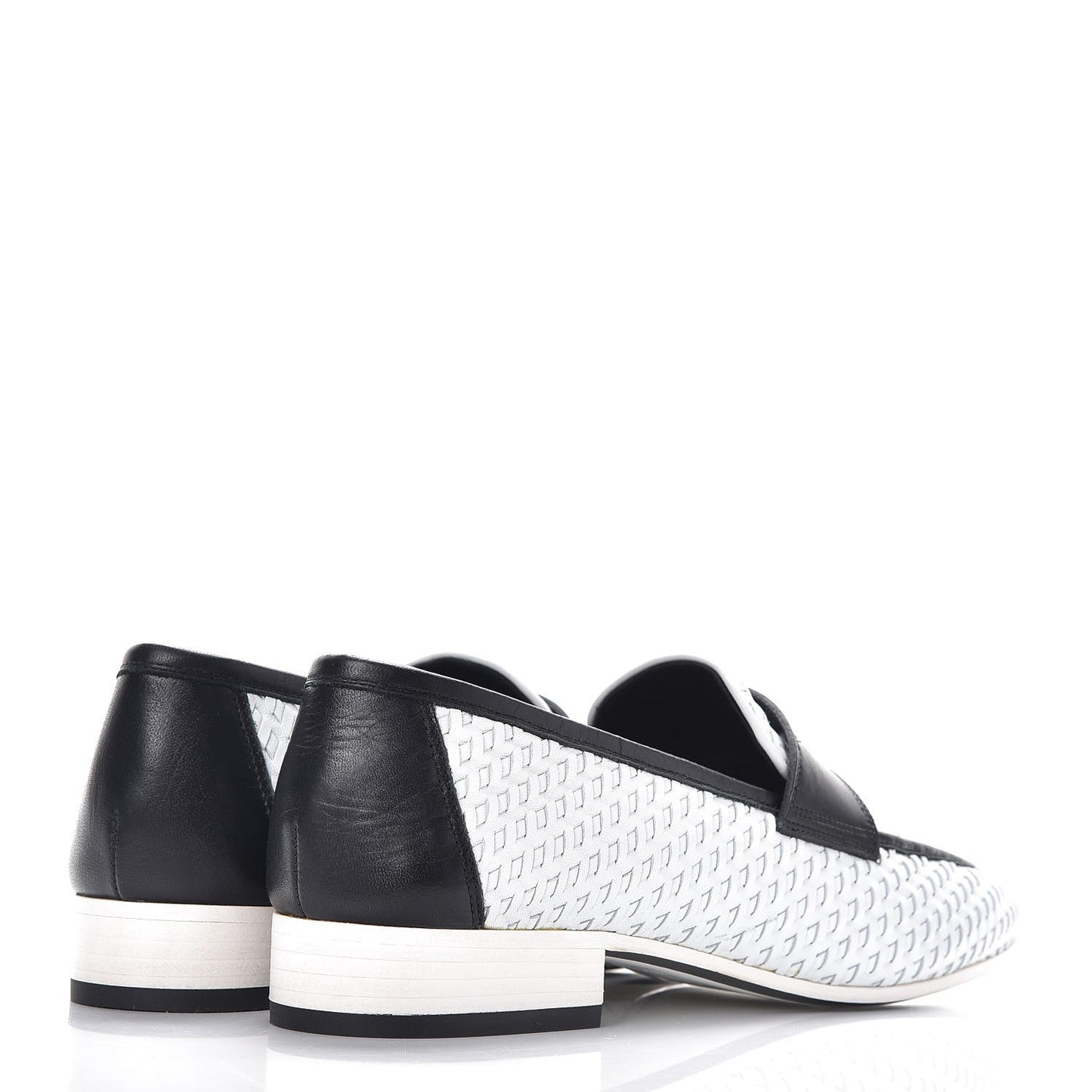 Lambskin Calfskin Braided Mocassin Loafers 39 Black White