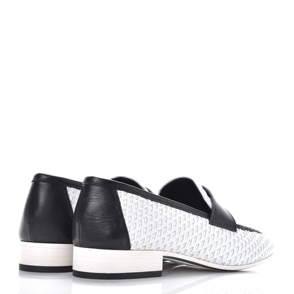 Chanel Lambskin Calfskin Braided Mocassin Loafers 39 Black White 4 of 7