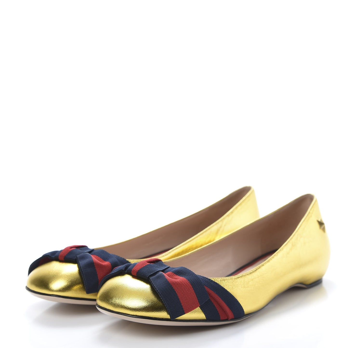 Metallic Nappa Silk Web Ballerina Flat 37.5 Gold
