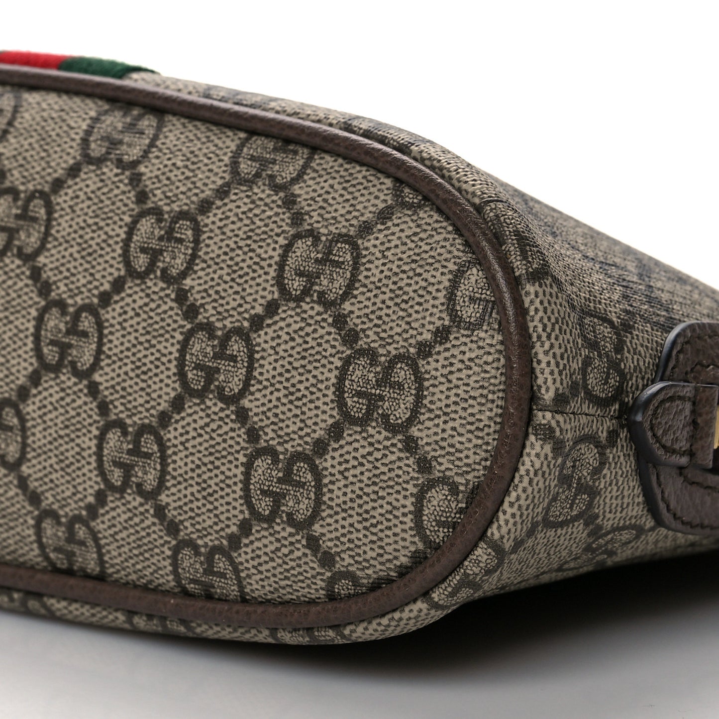 GG Supreme Monogram Textured Calfskin Web Large Ophidia Cosmetic Case Beige Ebony New Acero