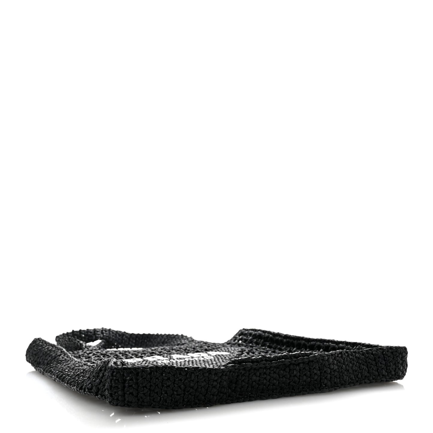 Yarn Raffia Effect Crochet Logo Embroidered Tote Bag Black