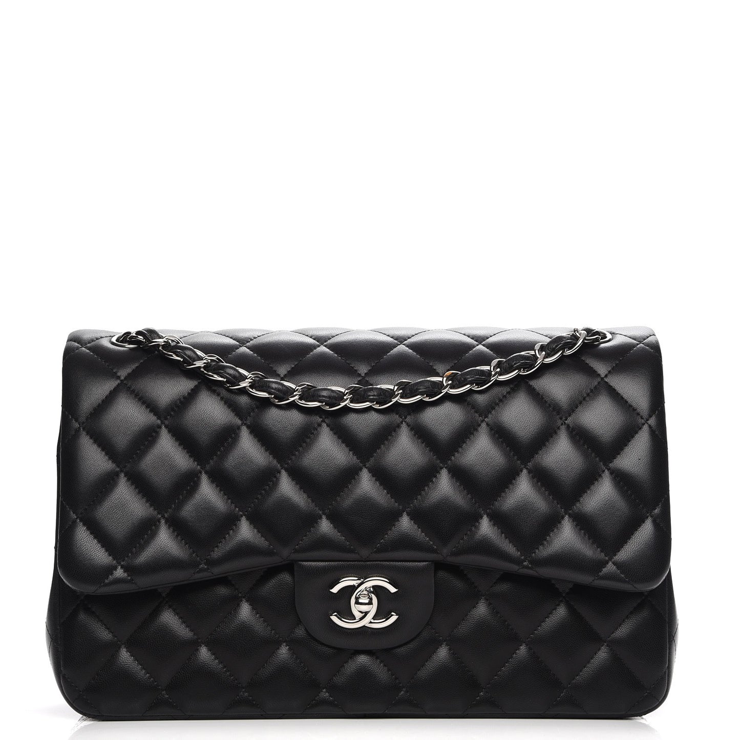 Lambskin Quilted Jumbo Double Flap Black