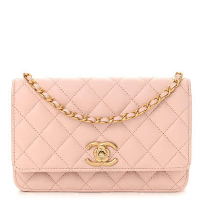 Chanel Caviar Quilted Camellia Wallet On Chain WOC Light Pink 1 of 11