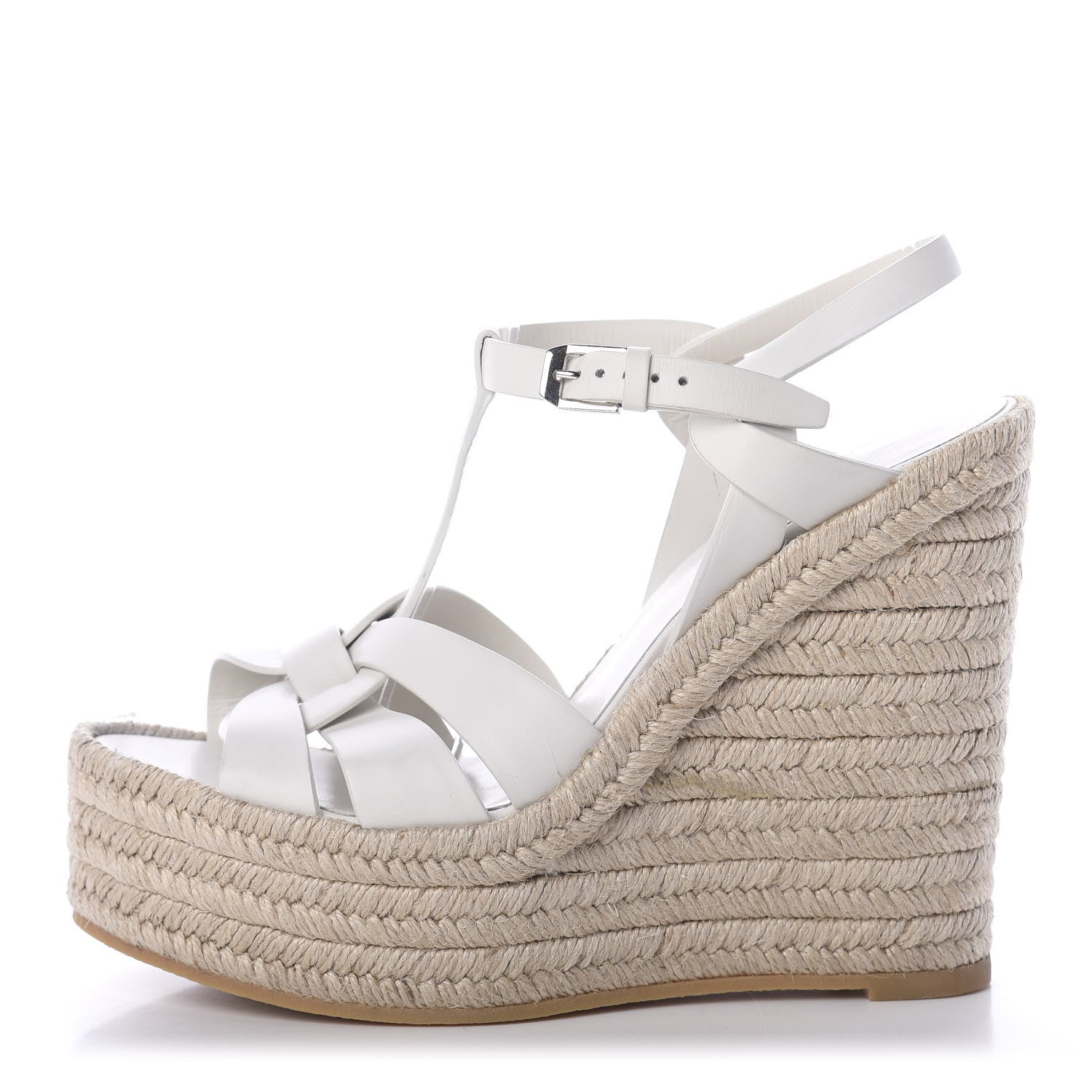 Saint Laurent Calfskin Tribute 95 Platform Espadrille Wedge Sandals 37.5 Porcellana 1 of 6