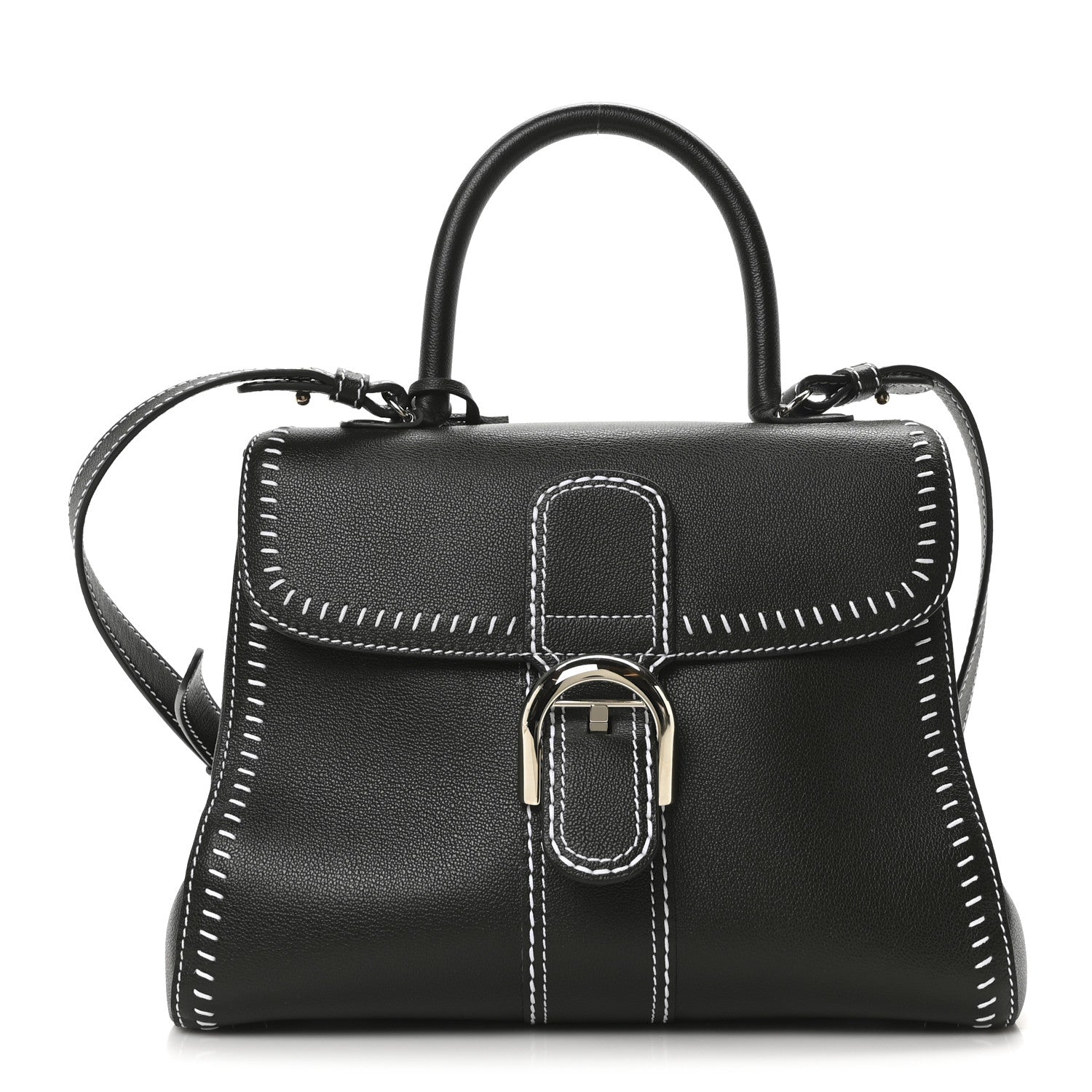 Delvaux Grained Calfskin Rodeo Surpique MM Brillant Satchel British Green 1 of 10