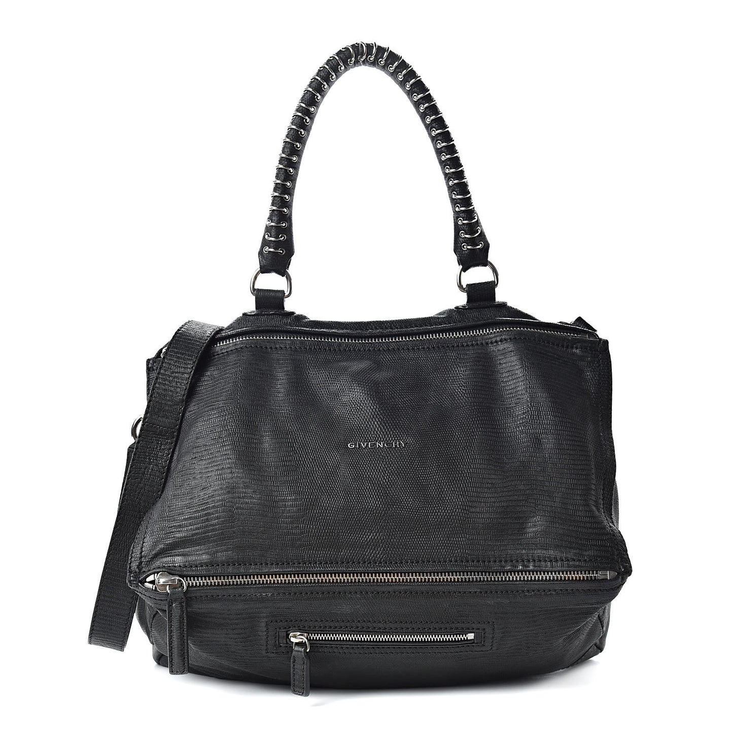 Calfskin Lizard Embossed Large Pandora Black