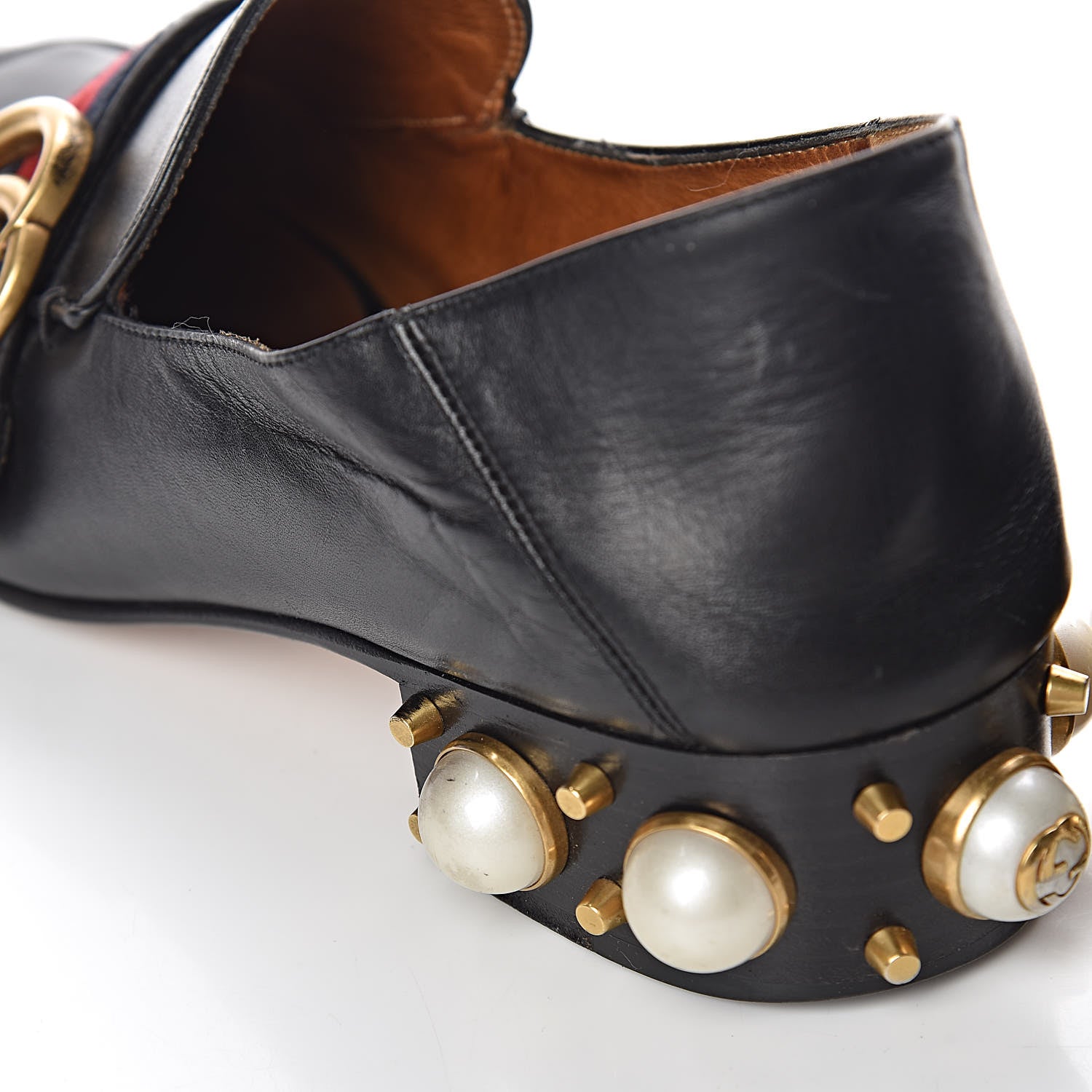 Gucci Betis Glamour Calfskin Web Pearl Embellished Peyton 35mm Loafer Pumps 37 Black 12 of 22