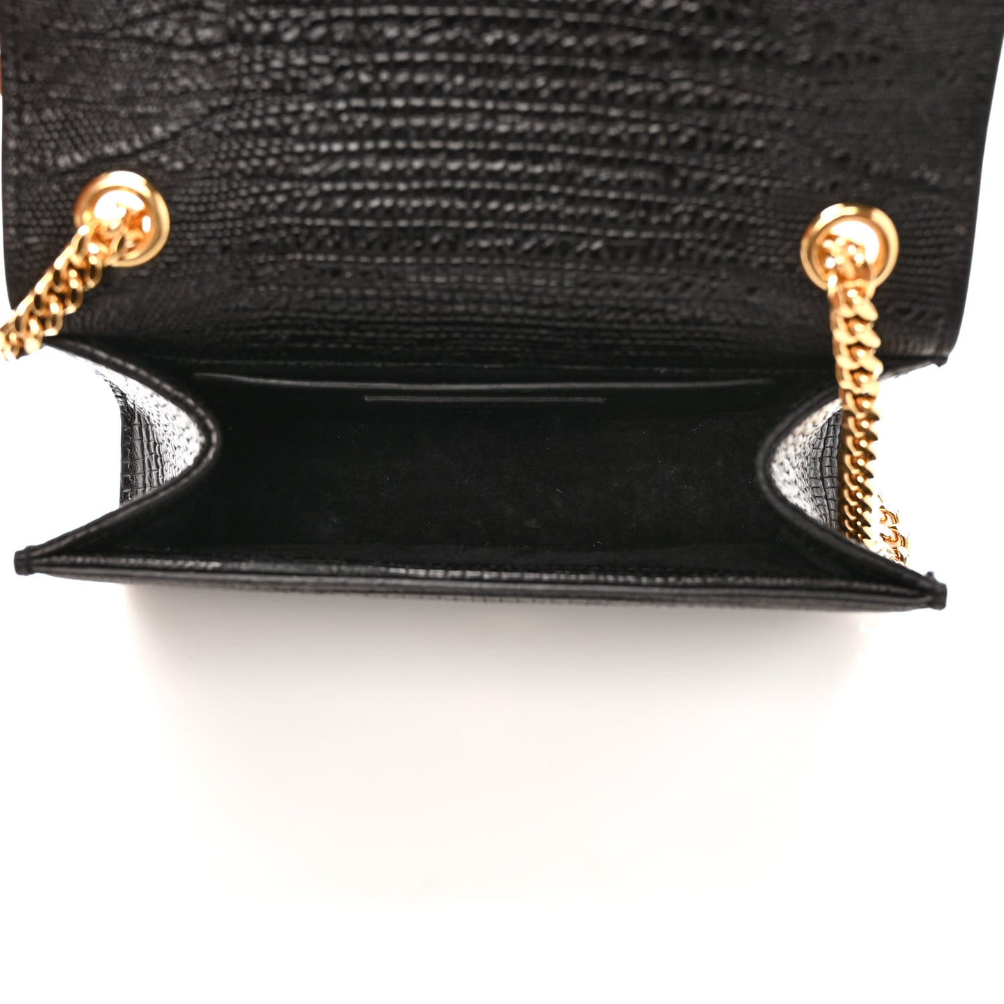 Calfskin Lizard Embossed Small Classic Monogram Kate Tassel Satchel Black
