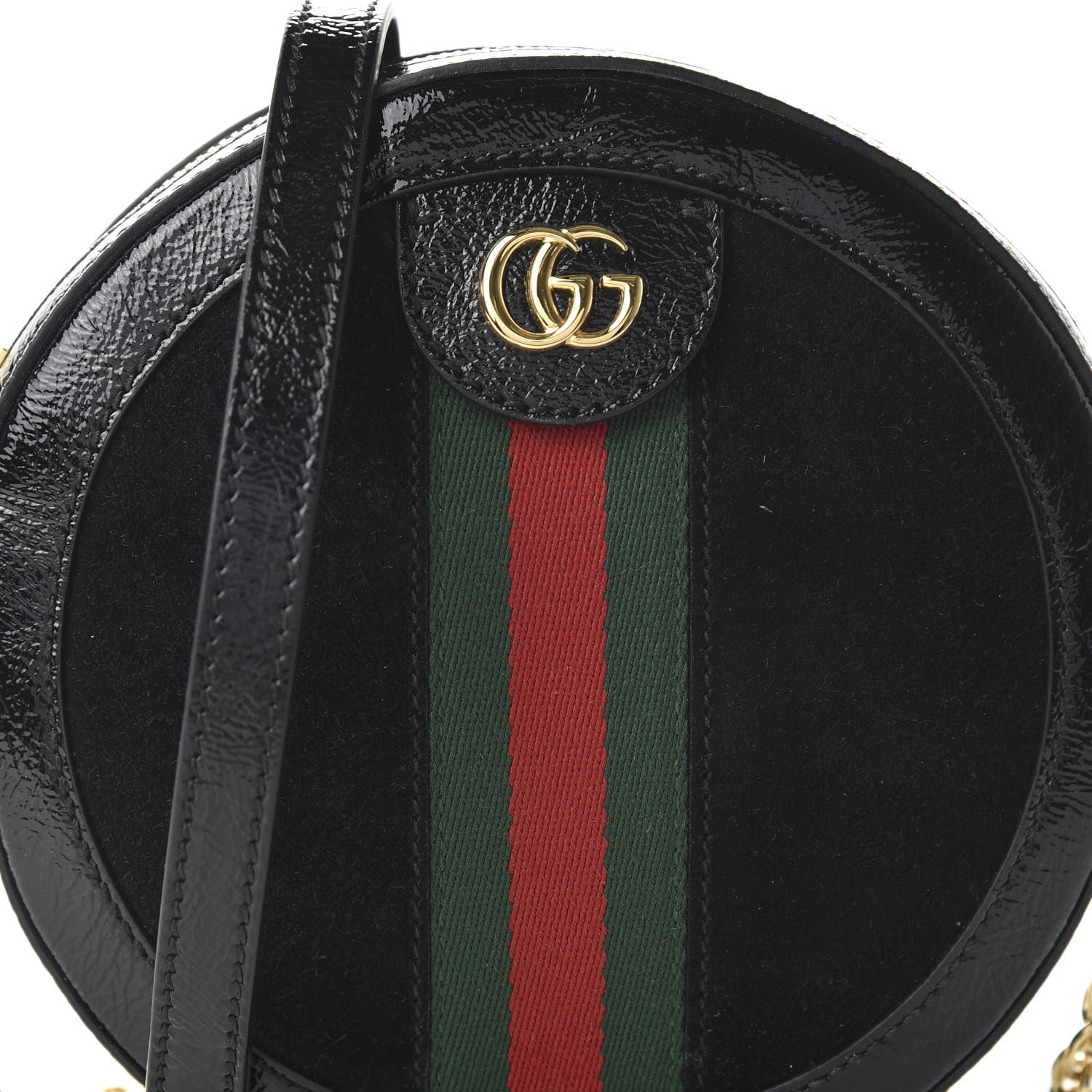 Gucci Suede Patent Web Mini Ophidia Round Shoulder Bag Black 10 of 10