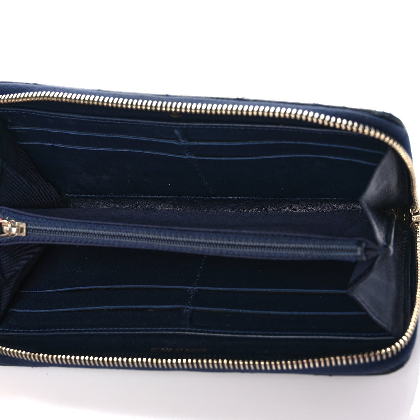 Lambskin Quilted Large Gusset Zip Around Wallet Blue