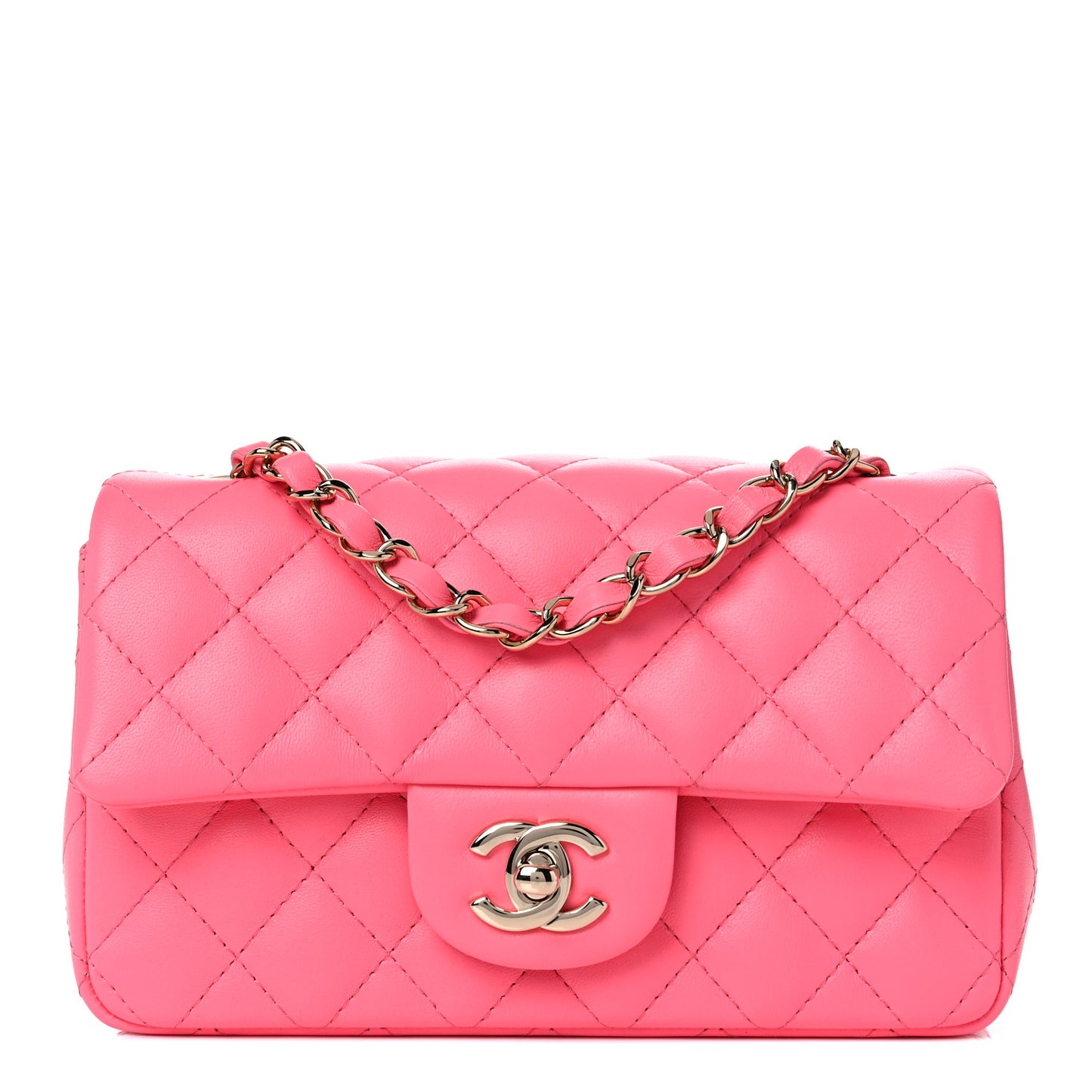 Lambskin Quilted Mini Rectangular Flap Pink