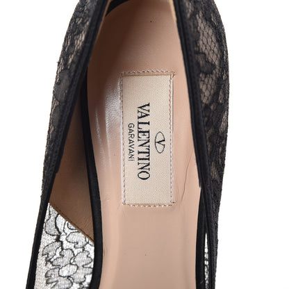 Valentino Garavani Satin Lace Couture Bow Peep Toe Low Heel Pumps 37.5 Black 6 of 8