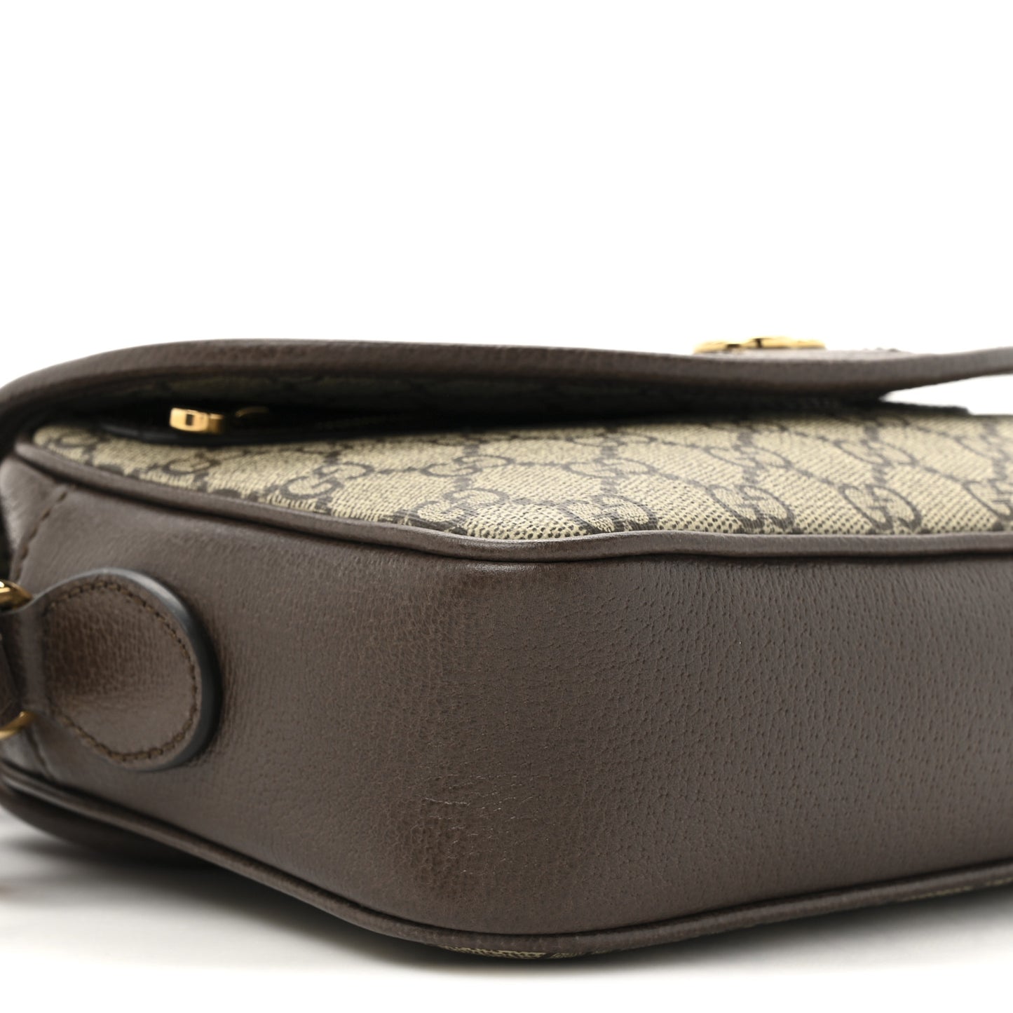 GG Supreme Monogram Textured Dollar Calfskin Web Studded Mini Ophidia Flap Shoulder Bag Beige Ebony New Acero