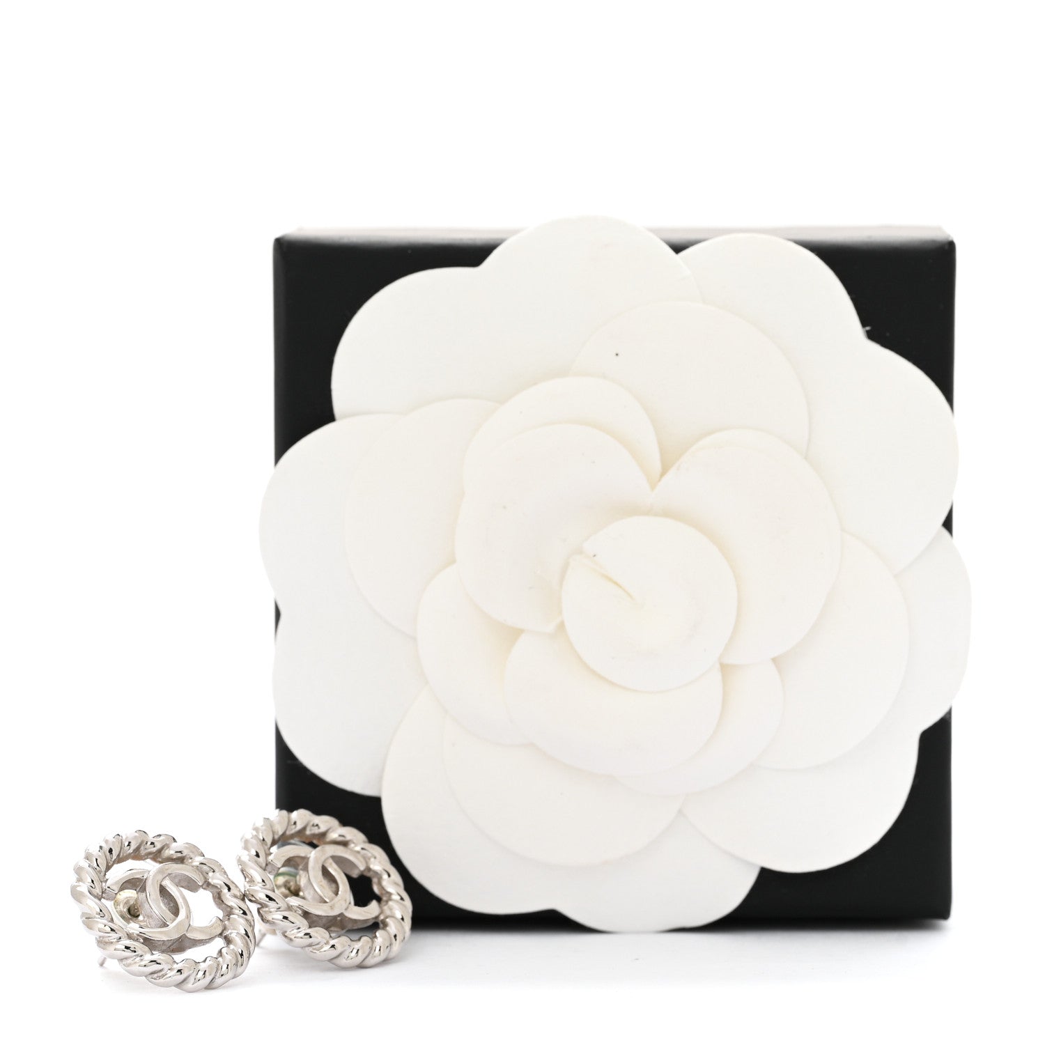 Chanel Twisted Round CC Earrings Silver 5 of 5