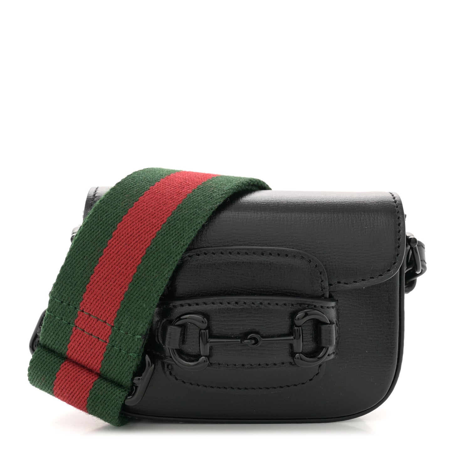 Azalea Calfskin Web Monochrome Horsebit 1955 Wallet On Strap Black