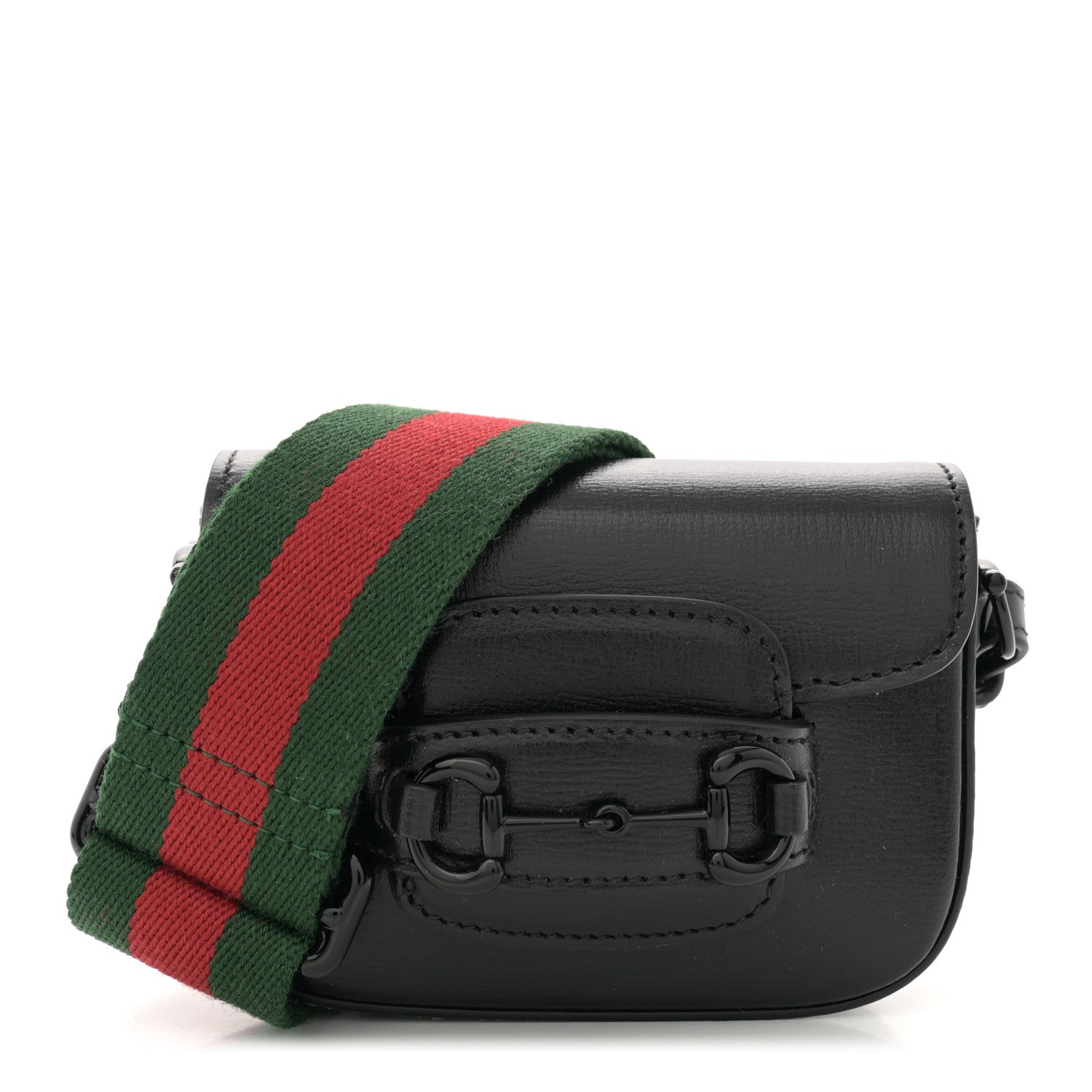 Gucci Azalea Calfskin Web Monochrome Horsebit 1955 Wallet On Strap Black 1 of 11