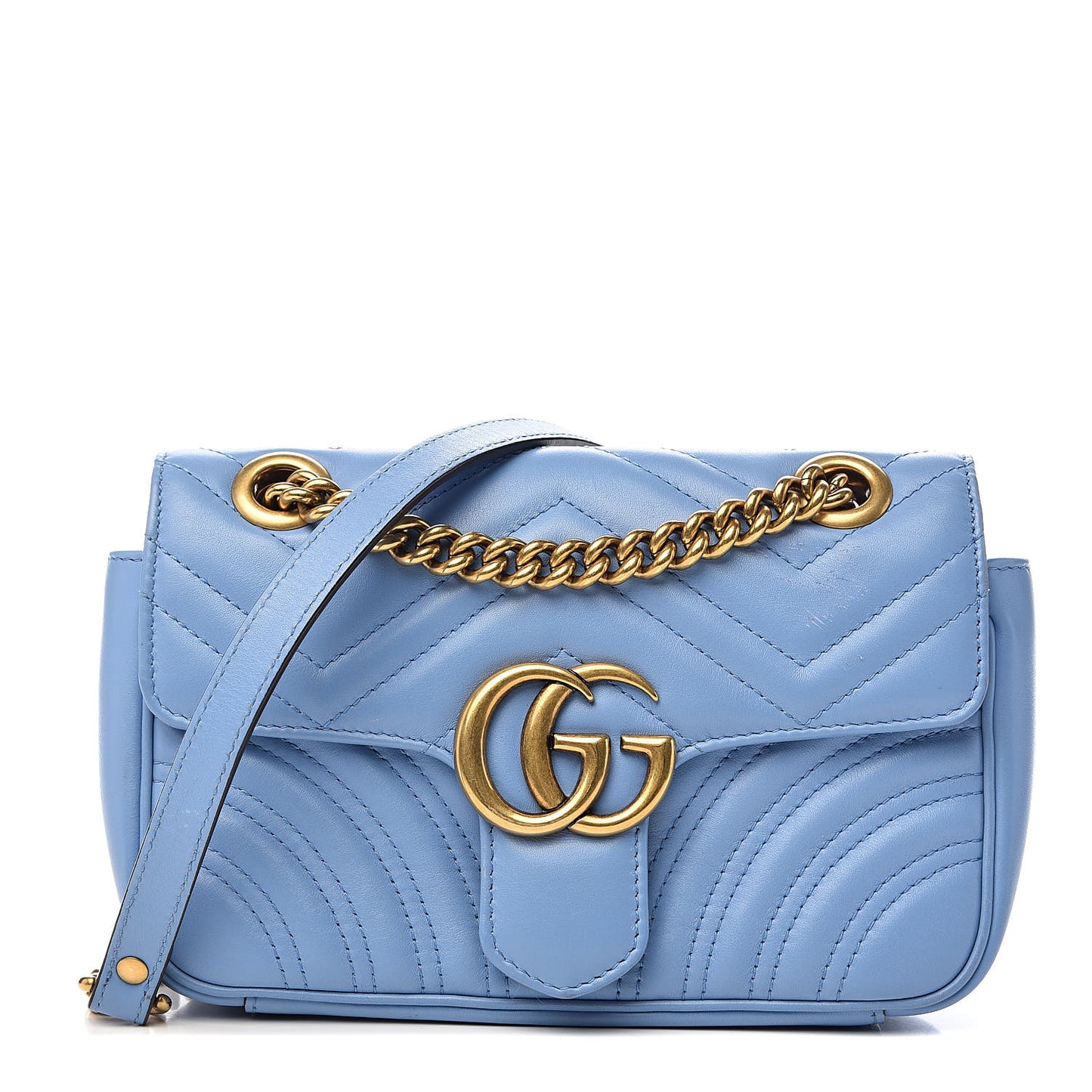 Calfskin Matelasse Mini GG Marmont Shoulder Bag Clear Sky Blue