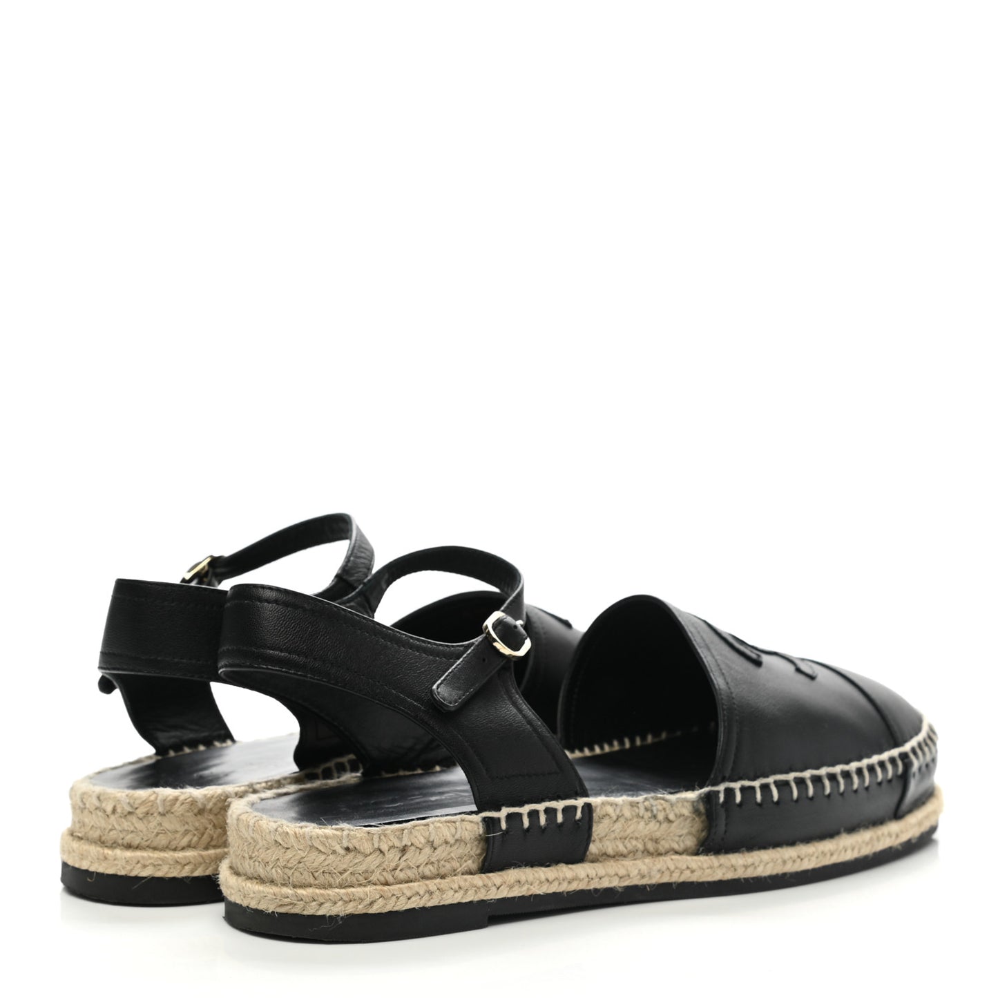 Lambskin Cap Toe CC Espadrilles Sandals 38 Black