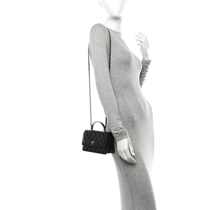 Chanel Lambskin Quilted Metal Top Handle Crossbody Flap Black 2 of 14