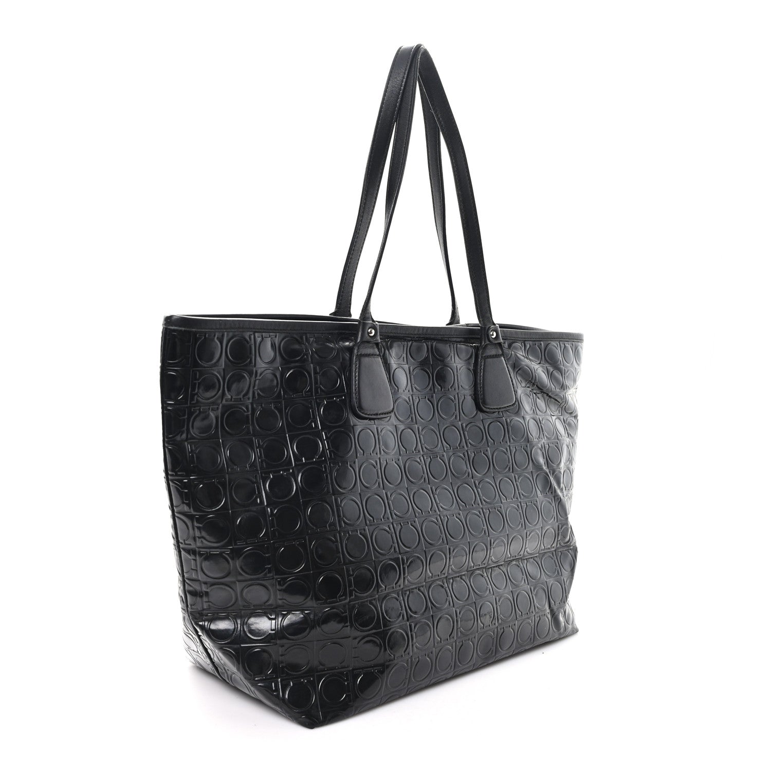 Salvatore Ferragamo Patent Gancini Embossed Tote Black 3 of 11