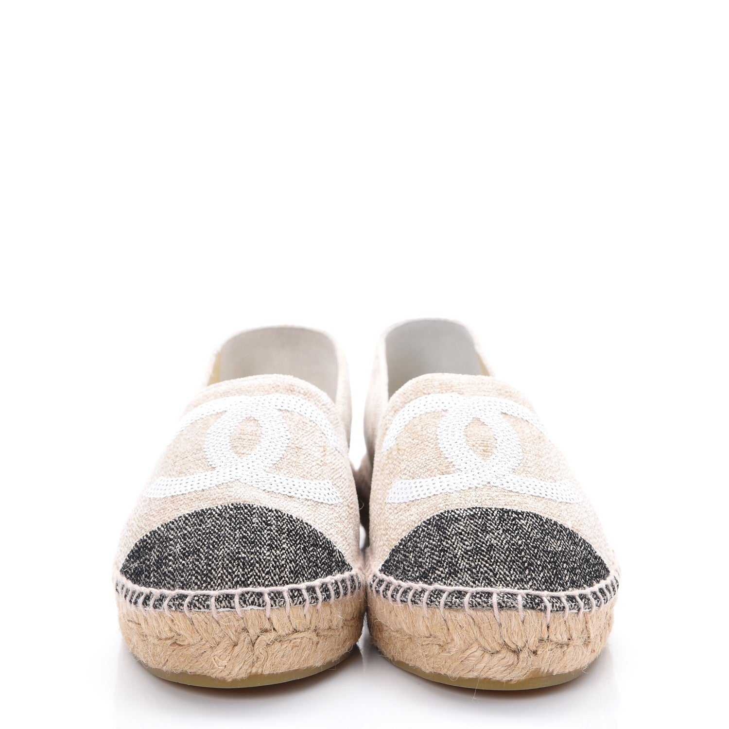 Chanel Toile Sequin CC Espadrilles 37 Beige Black 2 of 18