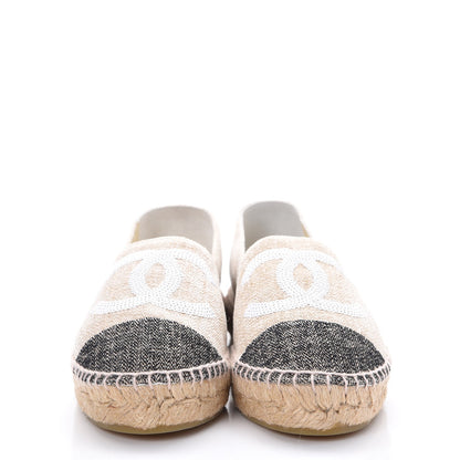 Chanel Toile Sequin CC Espadrilles 37 Beige Black 2 of 18