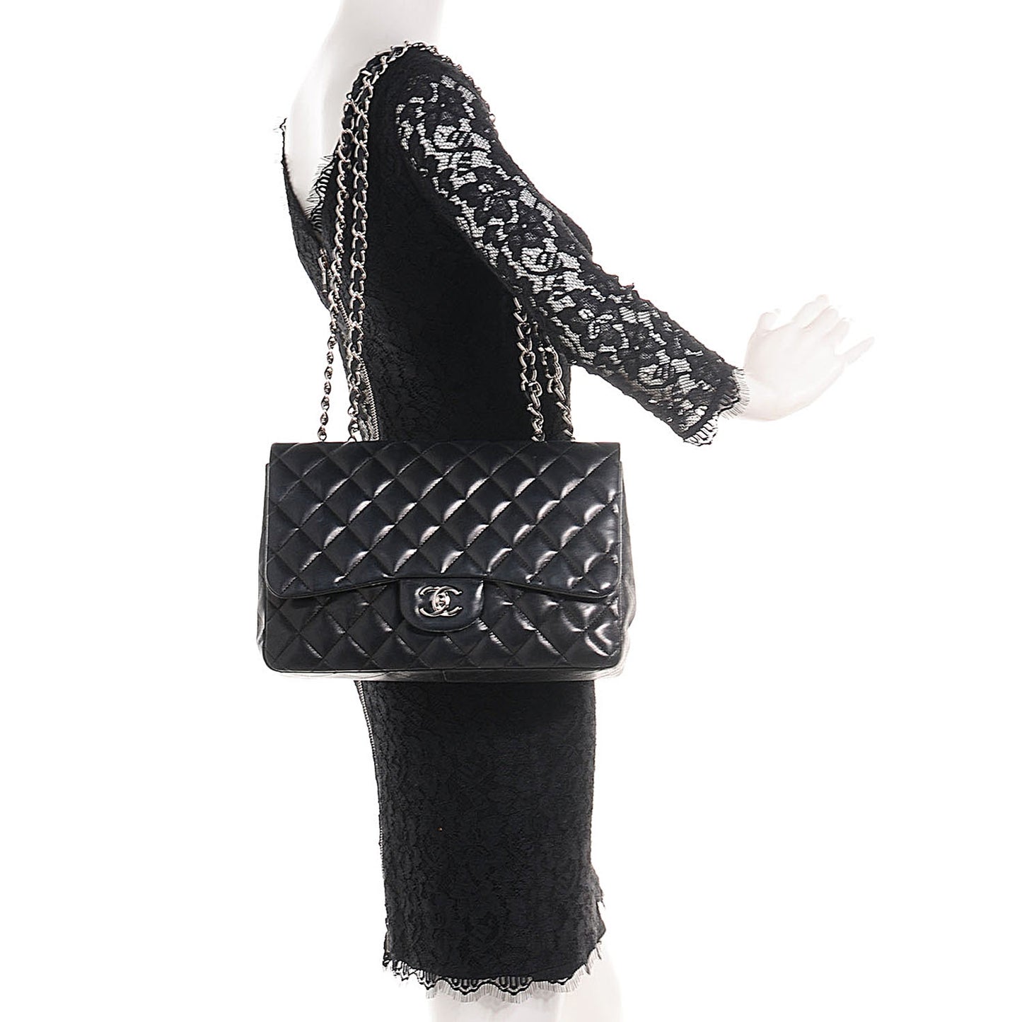 Lambskin Quilted Jumbo Single Flap Black