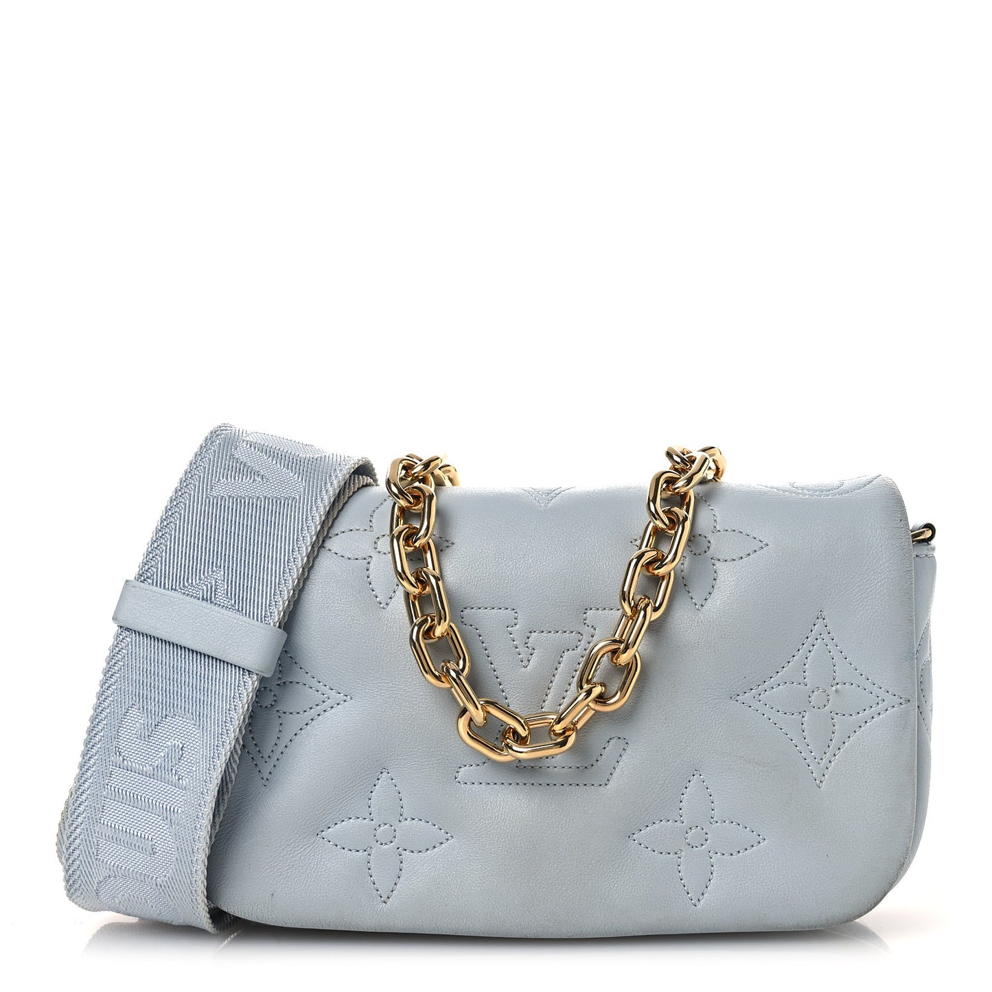 Calfskin Bubblegram Wallet On Strap Ice Blue