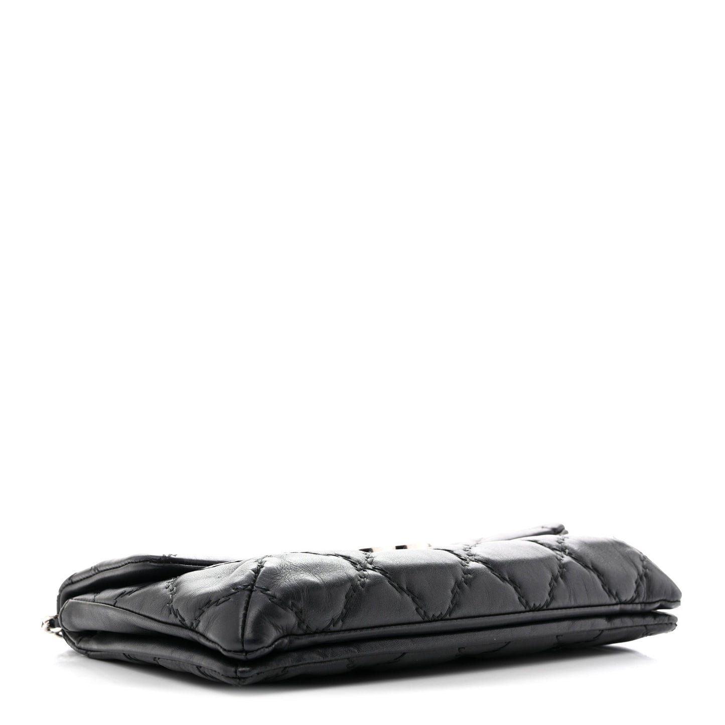 Calfskin Quilted Double Stitch Hamptons Clutch with Chain Black