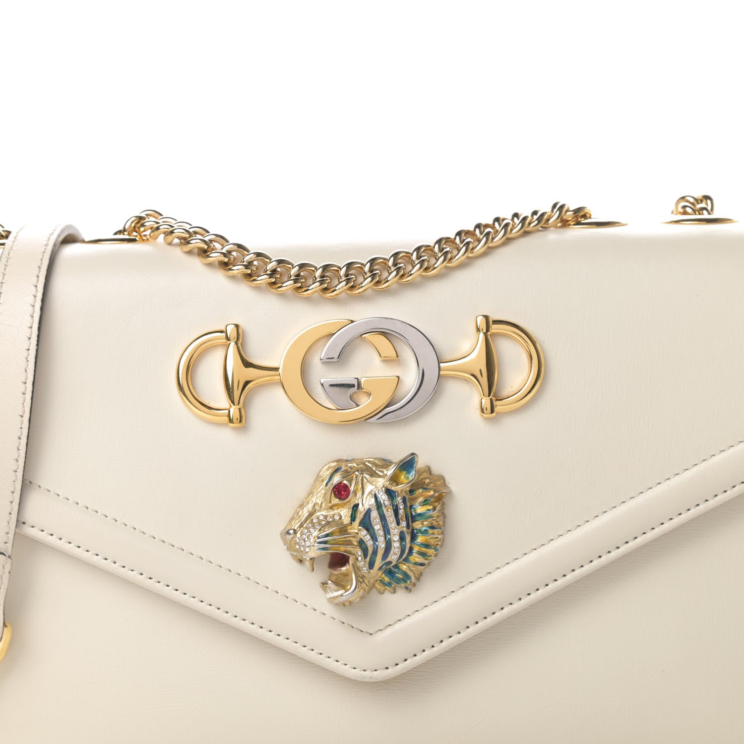 Gucci Vitello Palmellato Lux Crystal Medium Rajah Shoulder Bag Mystic White Multicolor 8 of 16